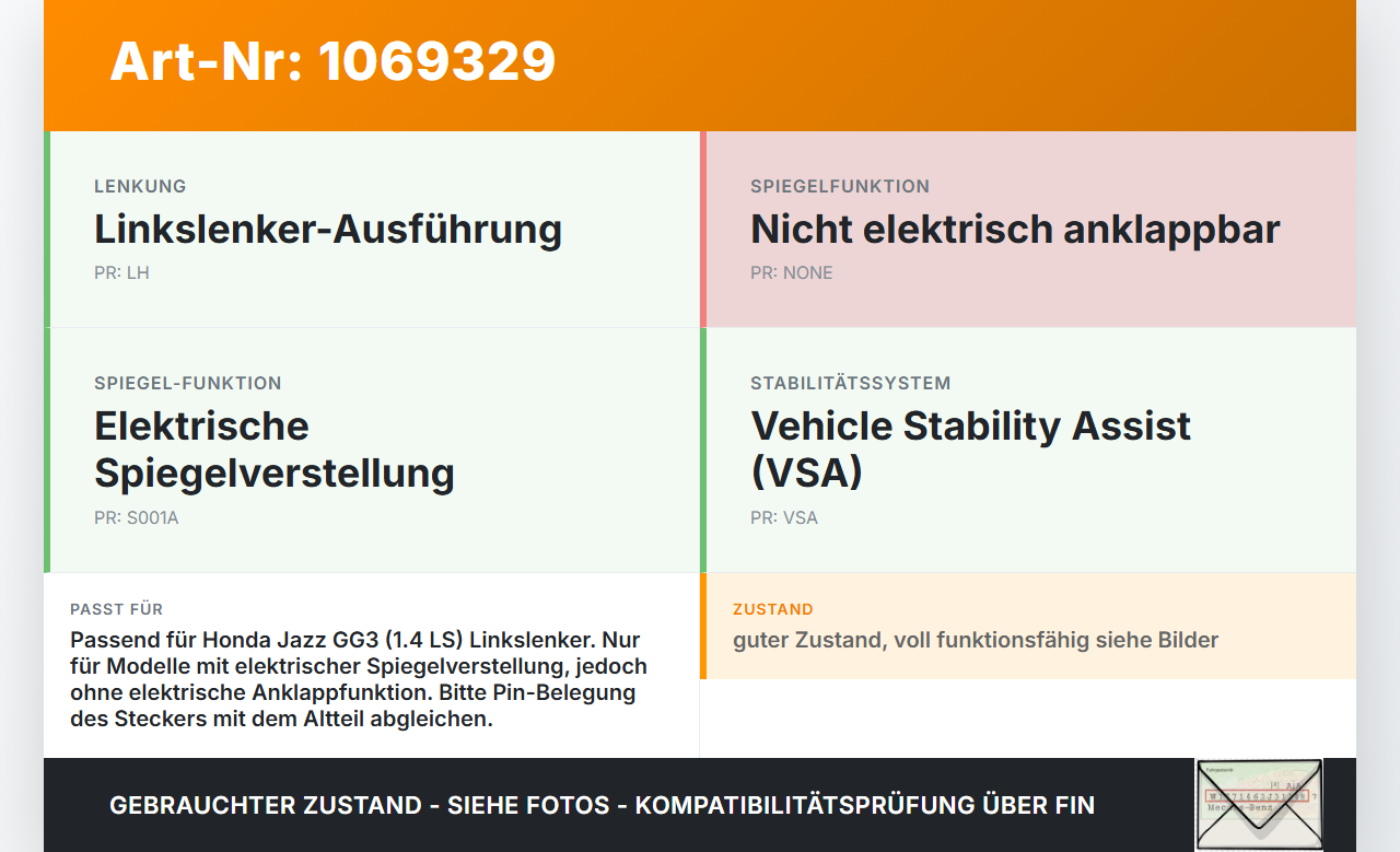 Honda Jazz GG3 08-11 Spiegelverstellung Aussenspiegel Schalter Honda Jazz GG3 08-11 22.04.2009 gebraucht Vorschau 3