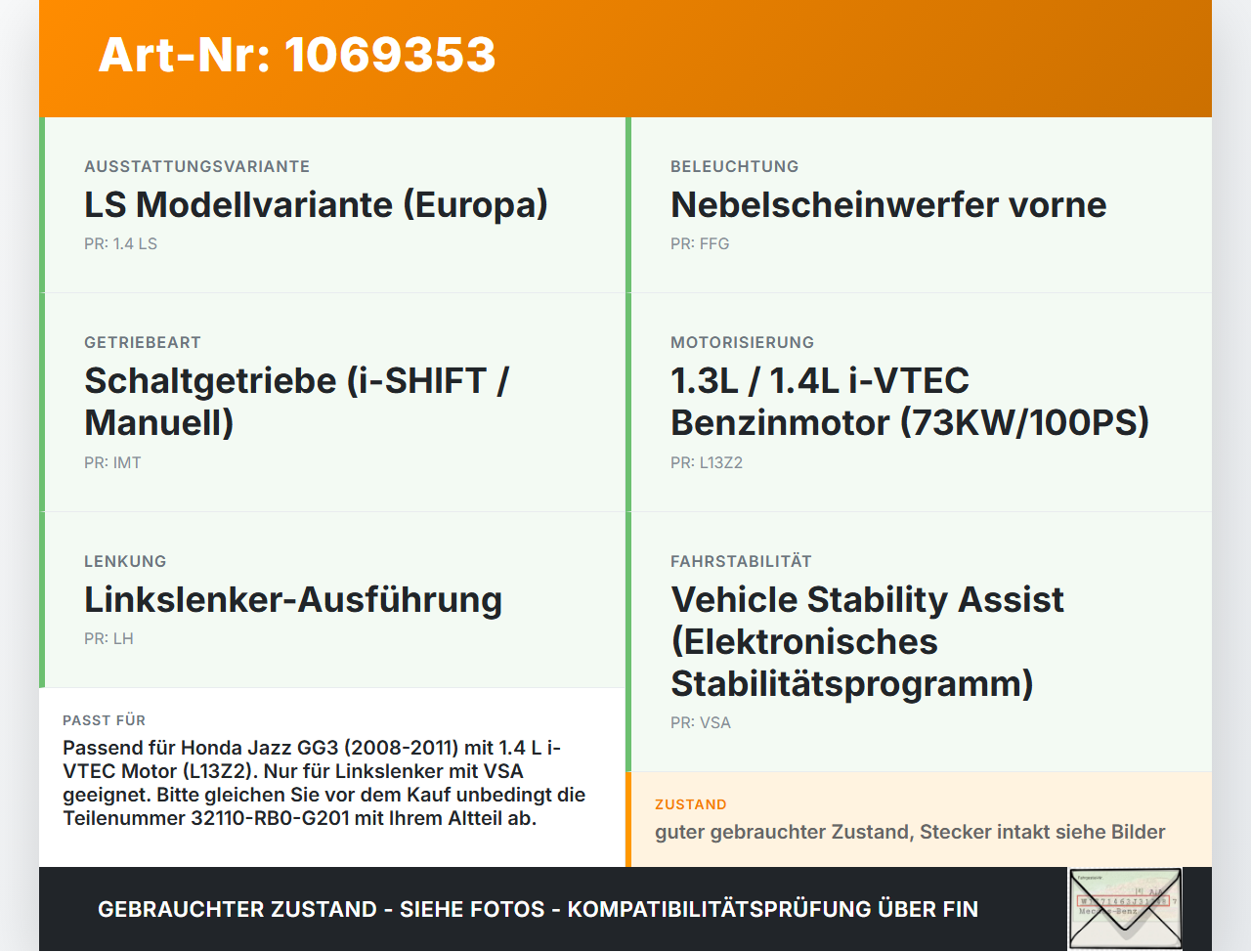 Honda Jazz GG3 08-11 1,3 LSH 73KW Kabelbaum Motorkabelbaum Leitungssatz für Motor Honda Jazz GG3 08-11 22.04.2009... Vorschau 3