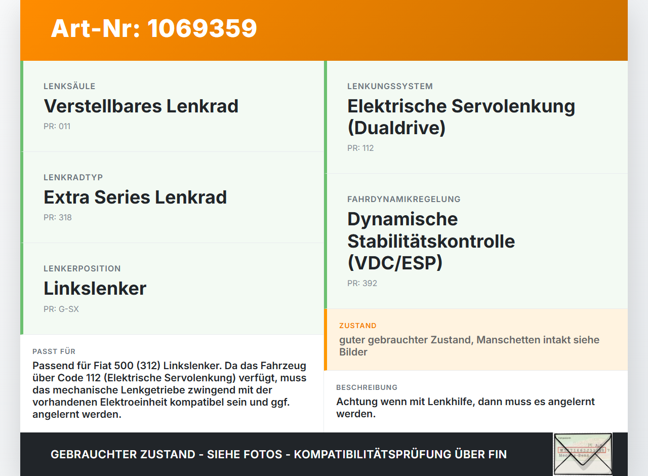 Fiat 500 07-15 Lenkgetriebe ohne Servolenkung Fiat 500 07-15 28.03.2018 gebraucht Vorschau 3