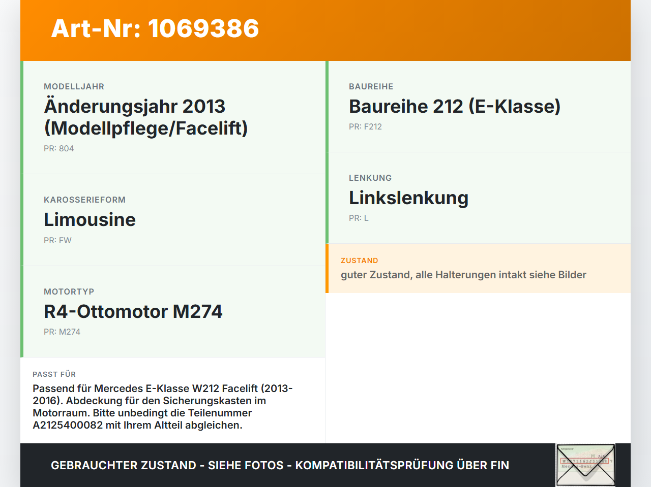 Mercedes E250 W212 13-16 2,0 155KW Deckel Abdeckung für Sicherungskasten Mercedes E250 W212 13-16 17.09.2013... Vorschau 3