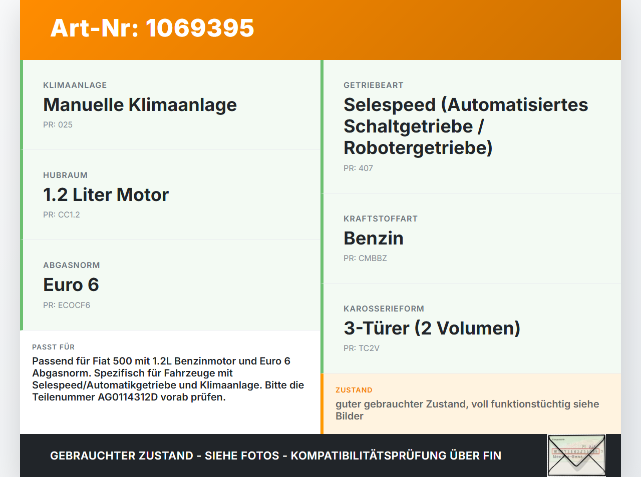Fiat 500 07-15 3 Türer Kabelbaum für Motor Einspritzung Fiat 500 07-15 28.03.2018 AG0114312D gebraucht Vorschau 3