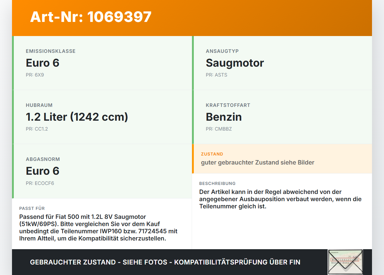 Fiat 500 07-15 1,2 51KW Einspritzdüse Einspritzventil Zyl.3 Fiat 500 07-15 28.03.2018 IWP160 gebraucht Vorschau 3