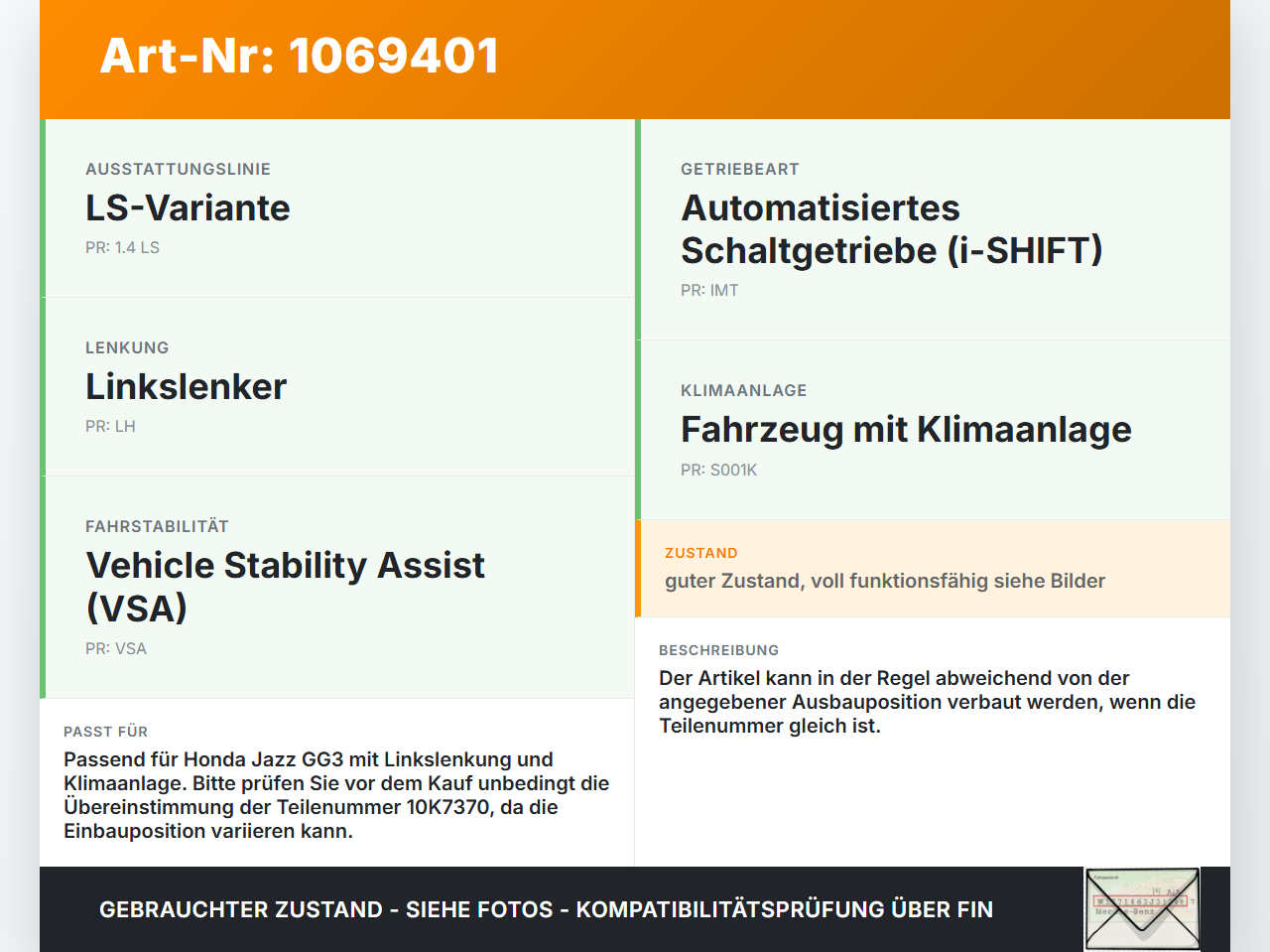 Honda Jazz GG3 08-11 Luftklappenstellmotor Stellmotor Pos.1 Honda Jazz GG3 08-11 22.04.2009 10K7370 gebraucht Vorschau 3