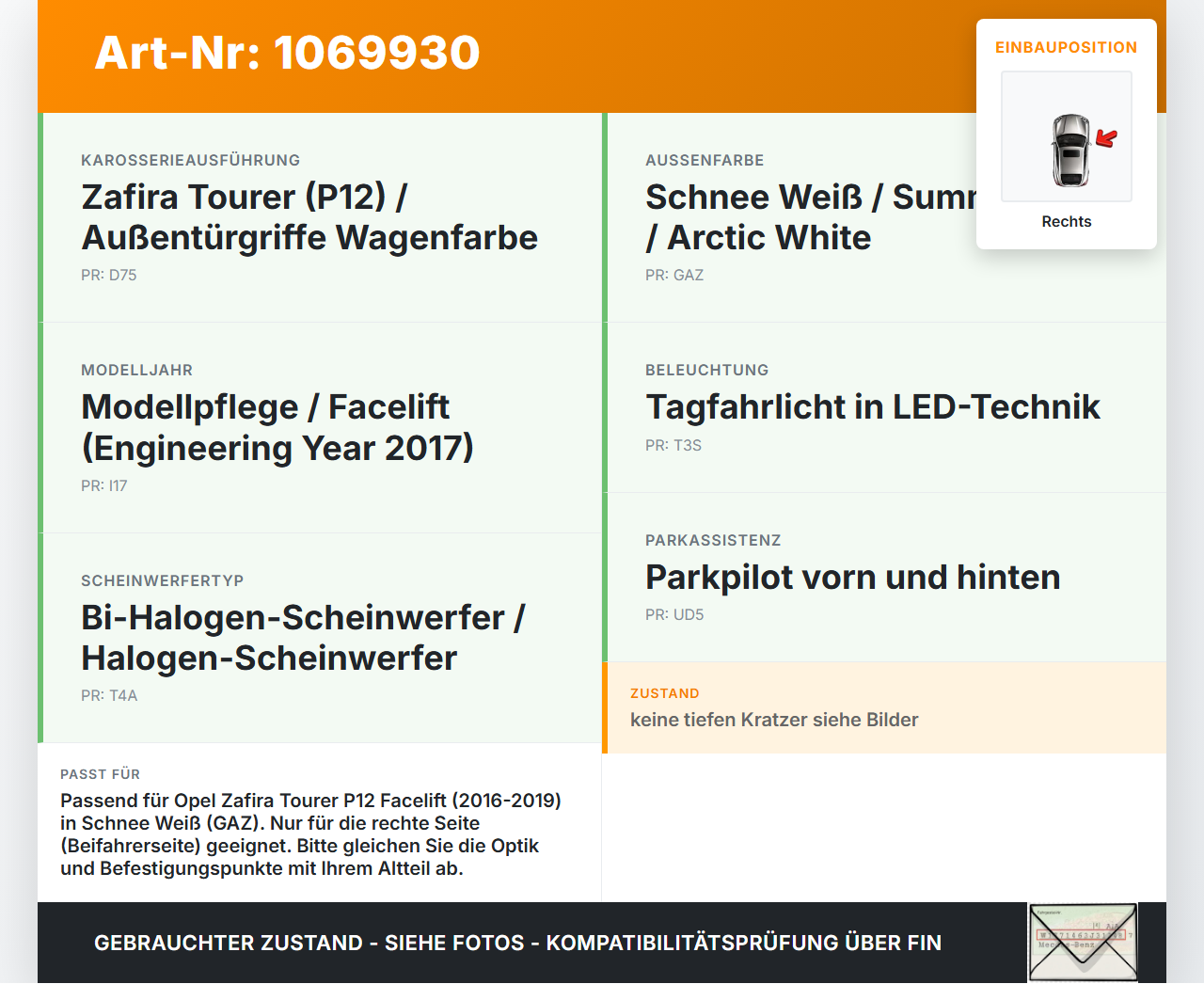 Opel Zafira Tourer P12 16-19 Frontblende Frontleiste Rechts Opel Zafira Tourer P12 16-19 20.12.2016 gebraucht Vorschau 3