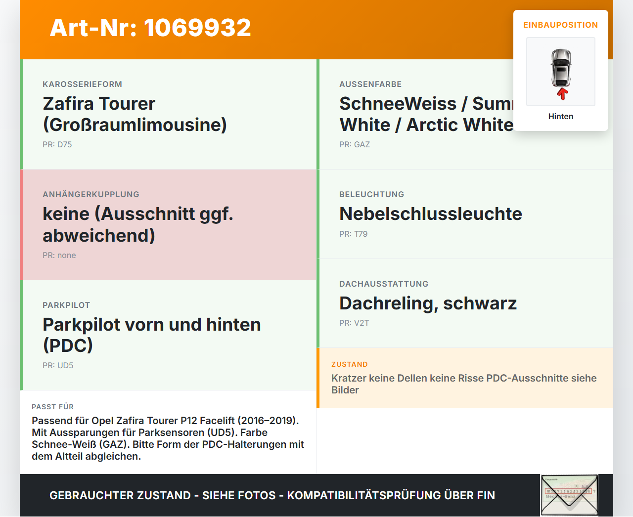 Opel Zafira Tourer P12 16-19 Mehrzweckfahrzeug Stoßstange Stoßfänger Heckstosstange Hinten GAZ Opel Zafira Tourer... Vorschau 3