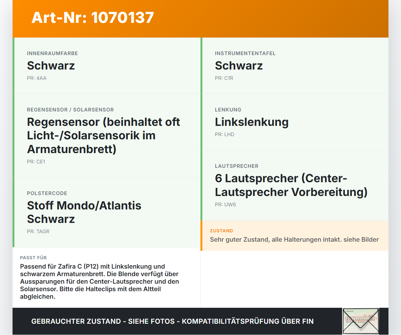 Opel Zafira Tourer P12 16-19 Blende für Armaturenbrett Abdeckung für Lautsprecher Center und Solarsensor Opel... Vorschau 3