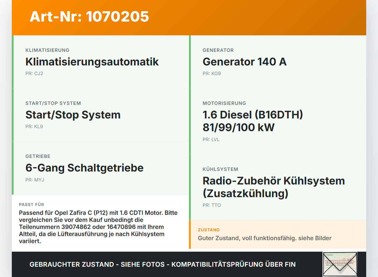 Opel Zafira Tourer P12 16-19 TDI 1,6 119KW Lüfter Ventilator f. Kühler Opel Zafira Tourer P12 16-19 20.12.2016... Vorschau 3