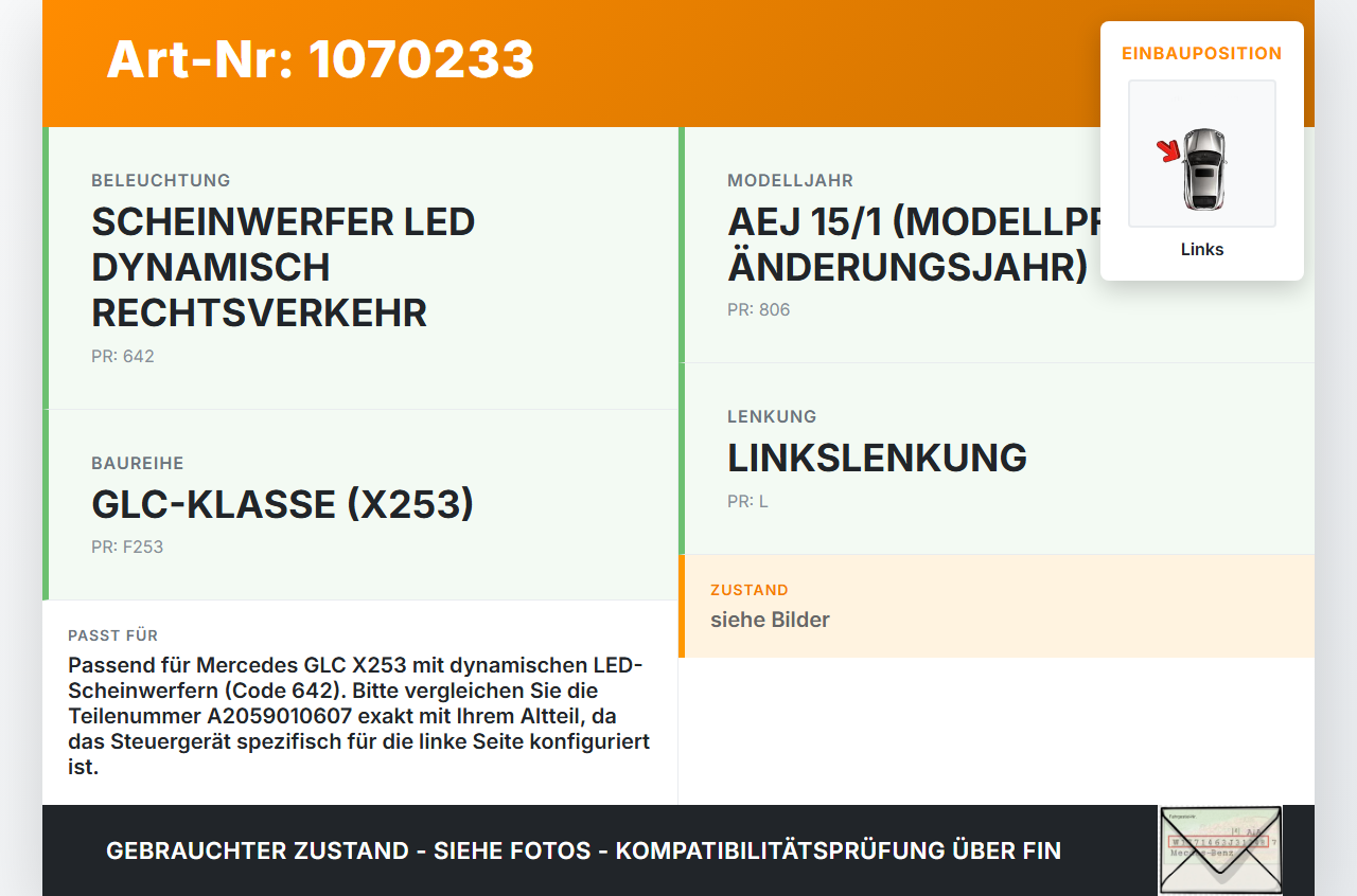 Mercedes X253 15-19 Xenon Vorschaltgerät Steuergerät Links Mercedes X253 15-19 14.09.2015 A2539050900 A2059004621... Vorschau 3