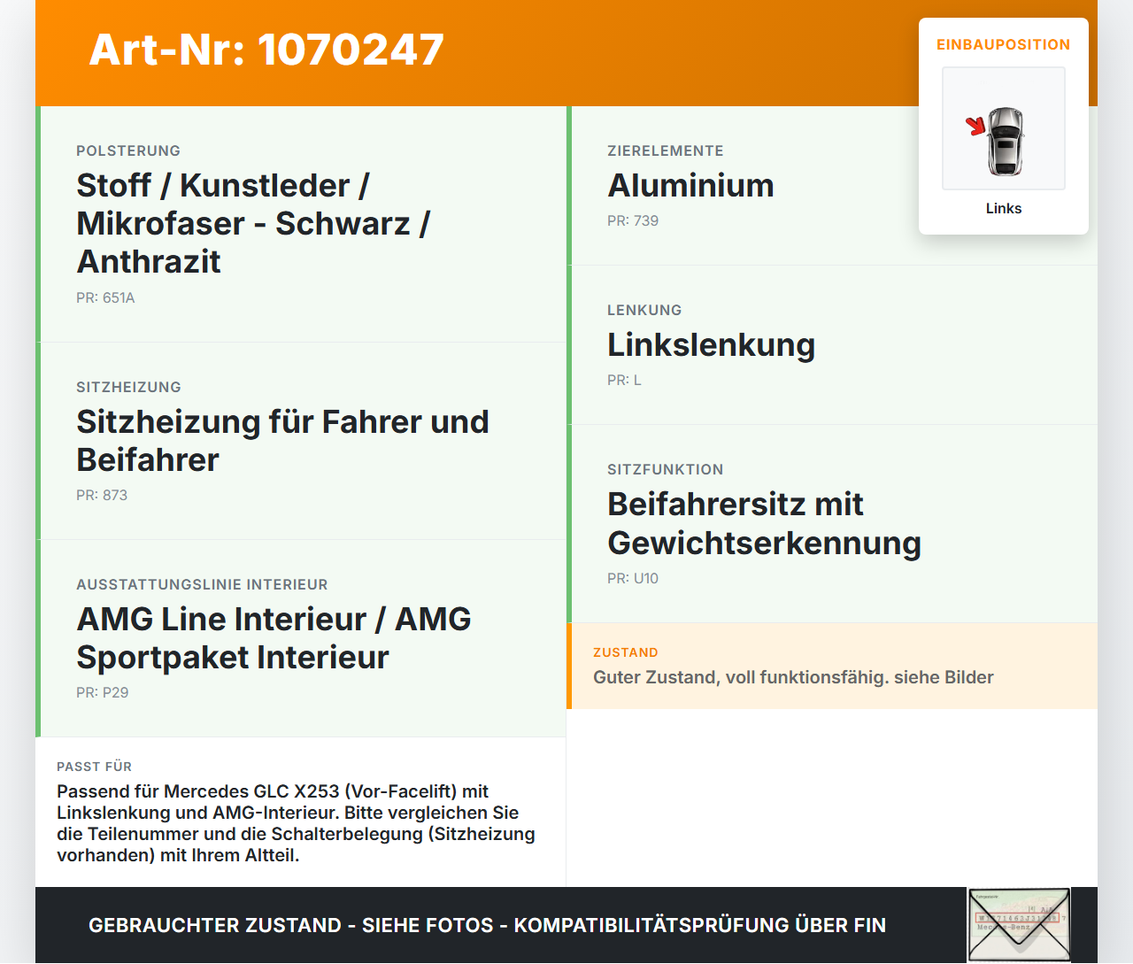 Mercedes X253 15-19 Schalter Links für Sitzverstellung Mercedes X253 15-19 14.09.2015 A2059057703 10097981 10222654... Vorschau 3
