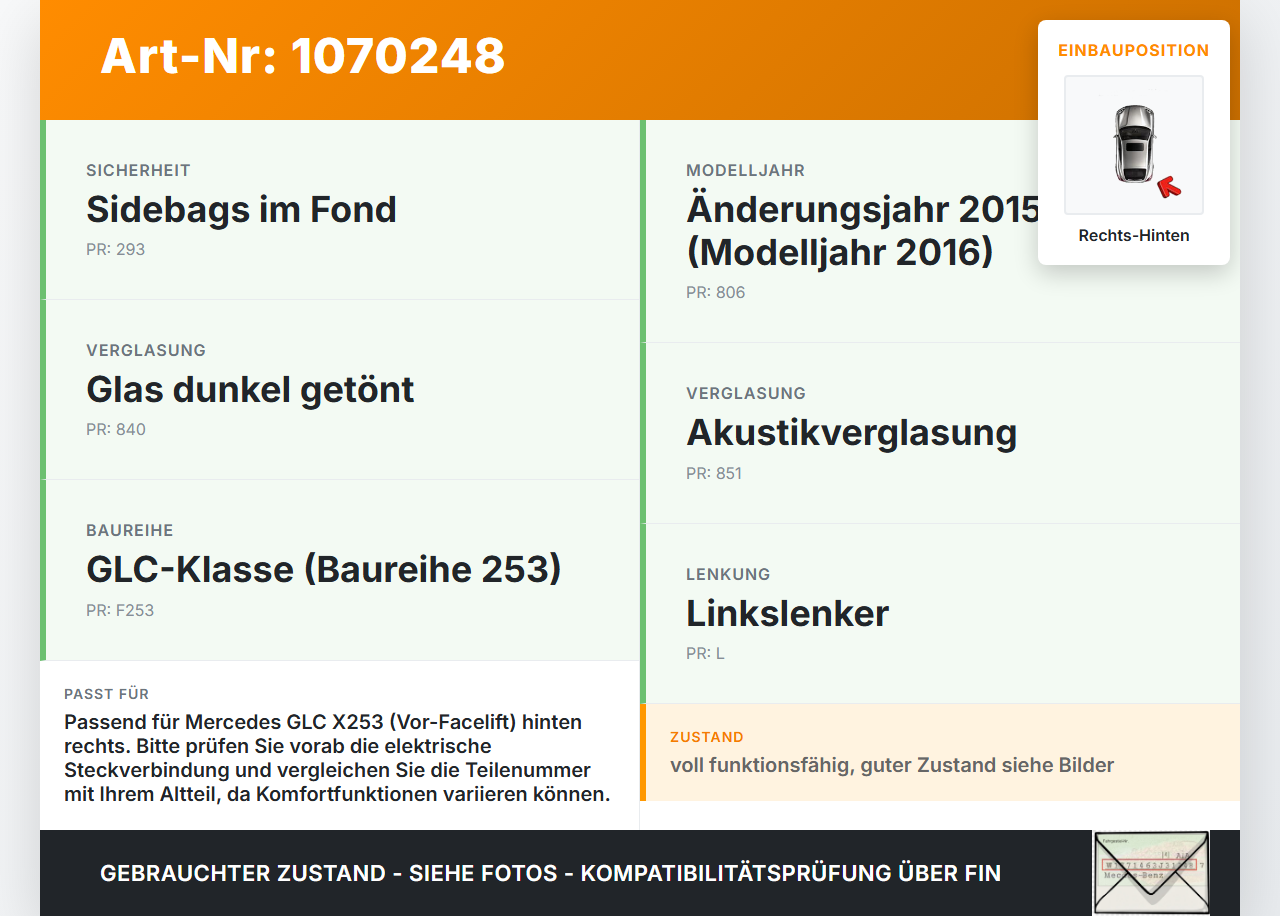 Mercedes X253 15-19 Kombi Fensterhebermotor Rechts Hinten Mercedes X253 15-19 14.09.2015 gebraucht Vorschau 3