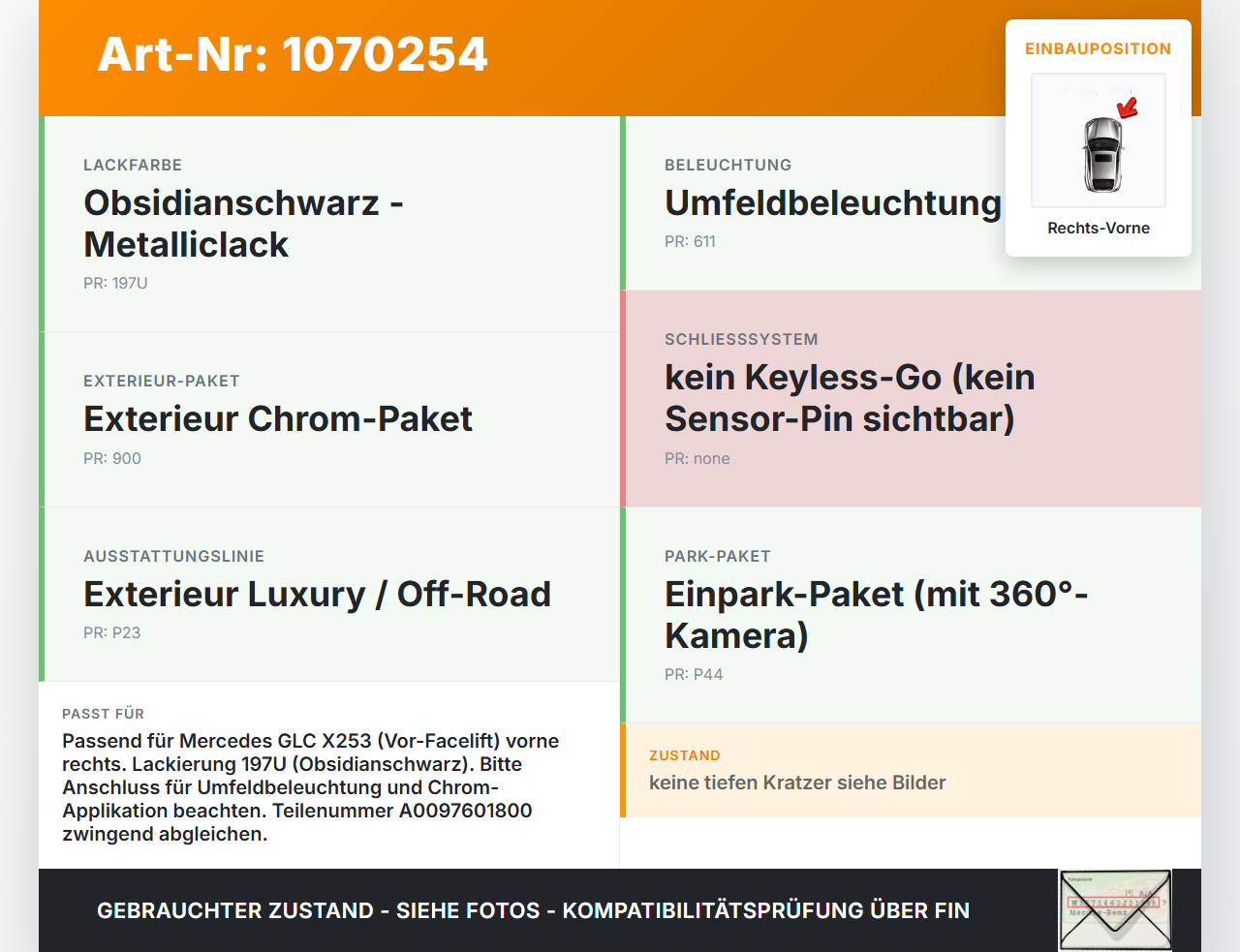Mercedes X253 15-19 Kombi Türgriff Griff aussen Rechts Vorne 197U Mercedes X253 15-19 14.09.2015 A0097601800 gebraucht Vorschau 3