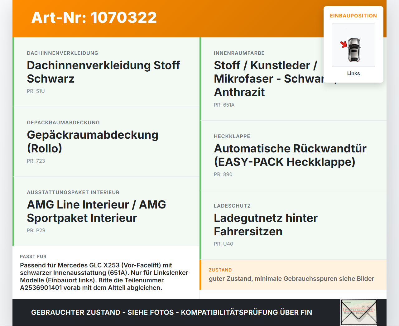 Mercedes X253 15-19 Kombi Seitenverkleidung Links für Kofferraum Mercedes X253 15-19 14.09.2015 A2536901401... Vorschau 3