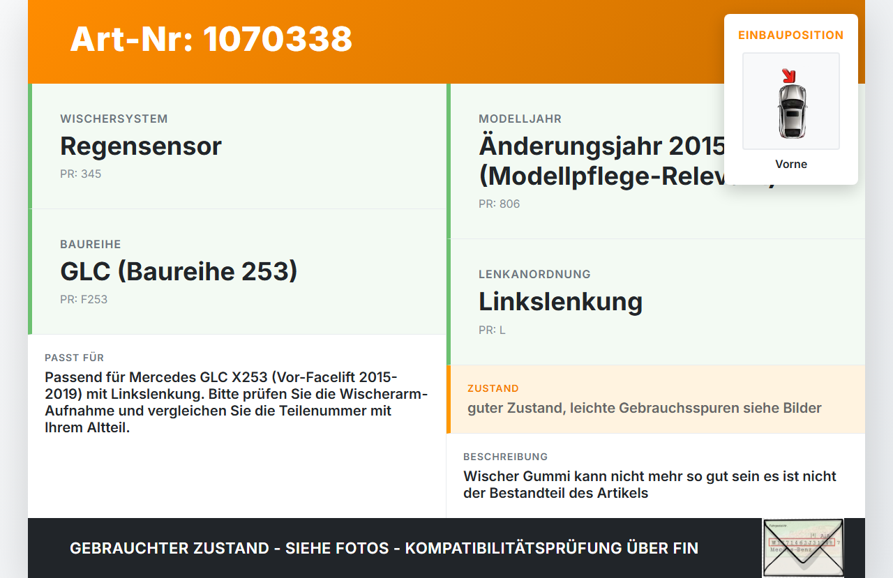 Mercedes X253 15-19 2x Scheibenwischer Wischarm Vorne Mercedes X253 15-19 14.09.2015 gebraucht Vorschau 3