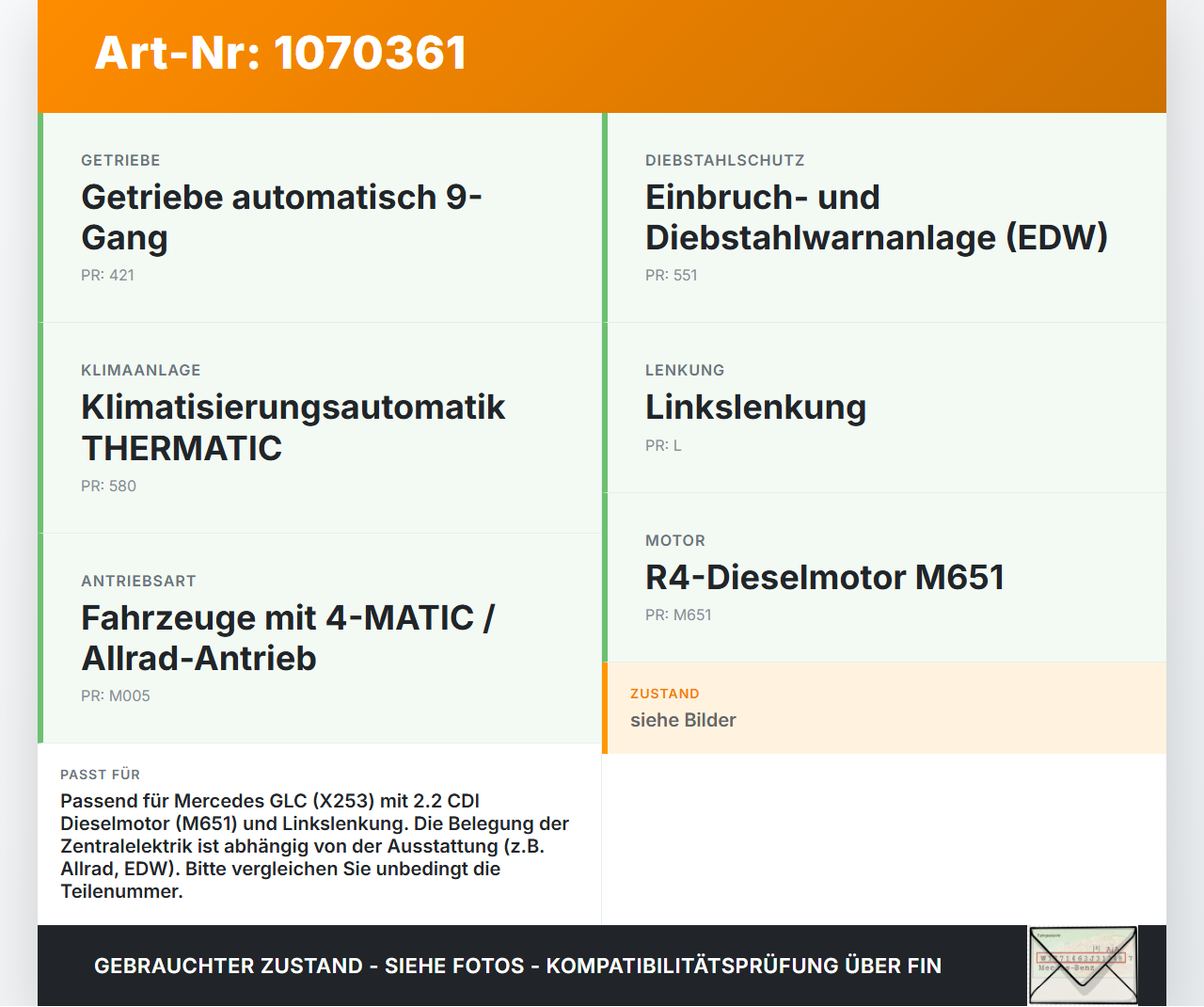 Mercedes X253 15-19 CDI 2,2 125KW Sicherungskasten Zentralelektrik Mercedes X253 15-19 14.09.2015 gebraucht Vorschau 3