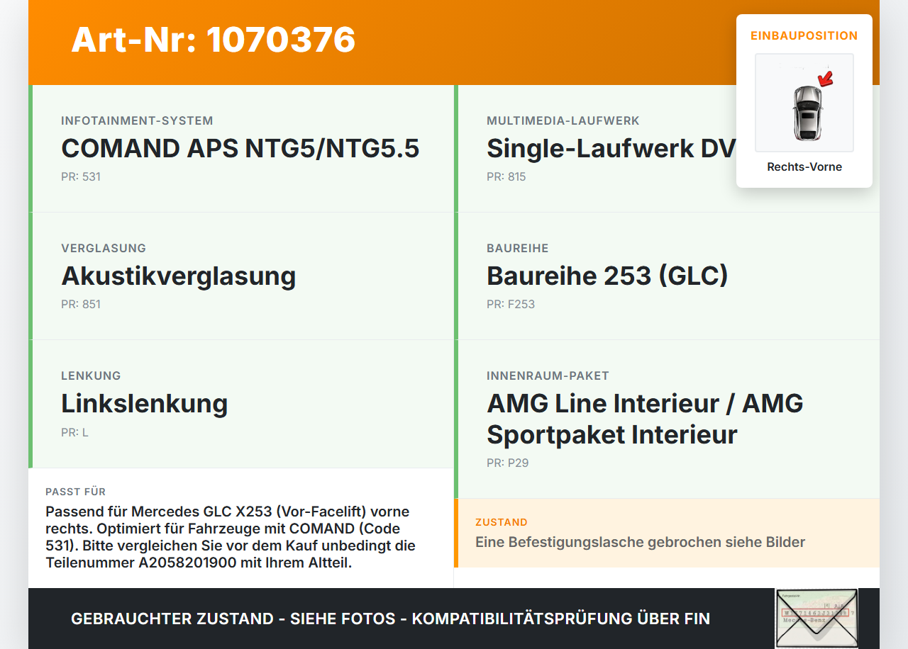 Mercedes X253 15-19 Lautsprecher Tieftöner Vorne Rechts Mercedes X253 15-19 14.09.2015 A2058201900 gebraucht Vorschau 3