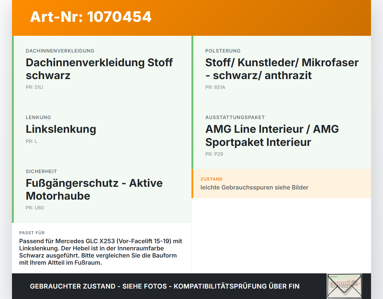 Mercedes X253 15-19 Hebel Entriegelung für Motorhaube Mercedes X253 15-19 14.09.2015 gebraucht Vorschau 3