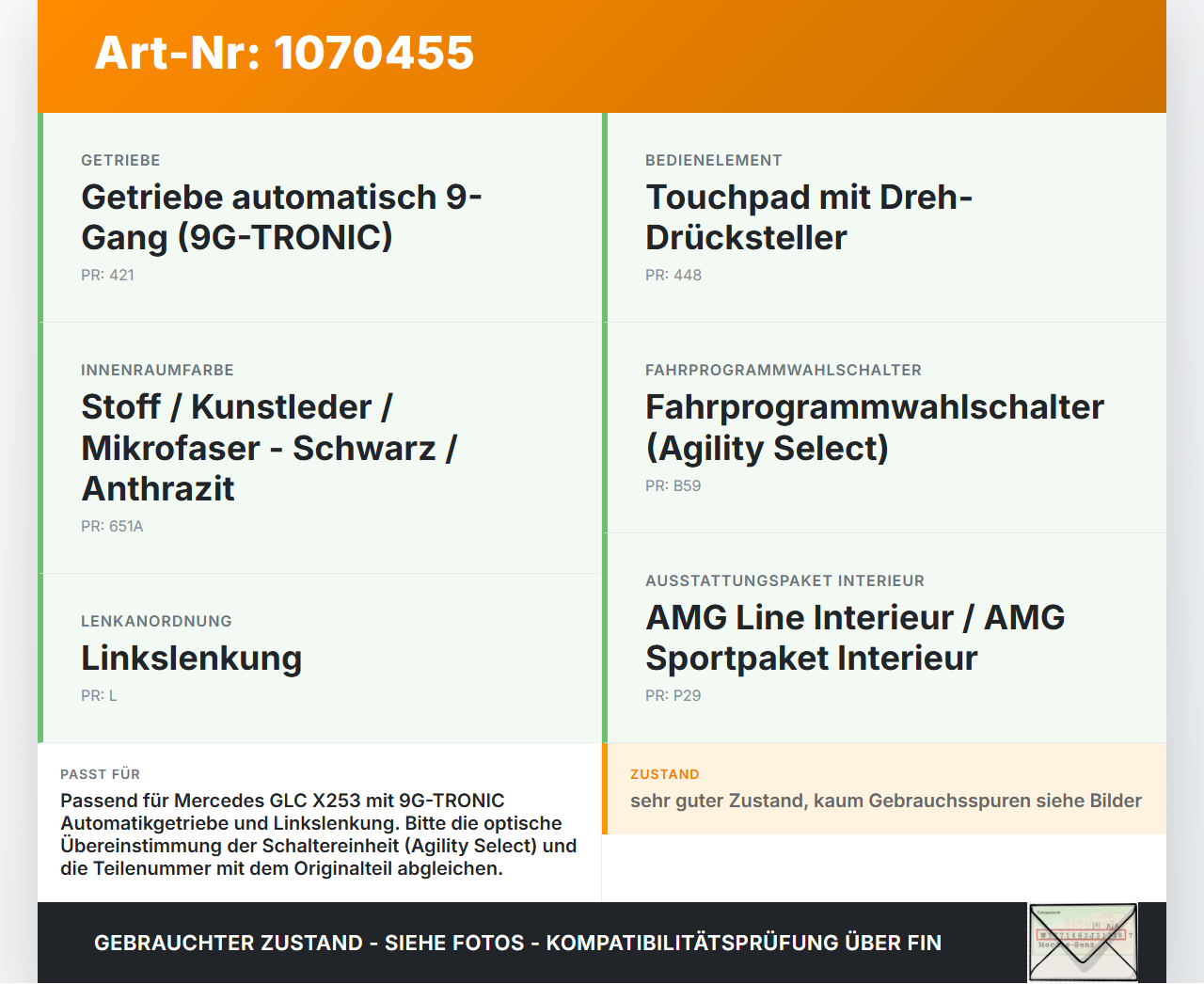Mercedes X253 15-19 CDI 2,2 125KW Autom Gangwahlschalter Schalthebel Gangschalter Mercedes X253 15-19 14.09.2015... Vorschau 3