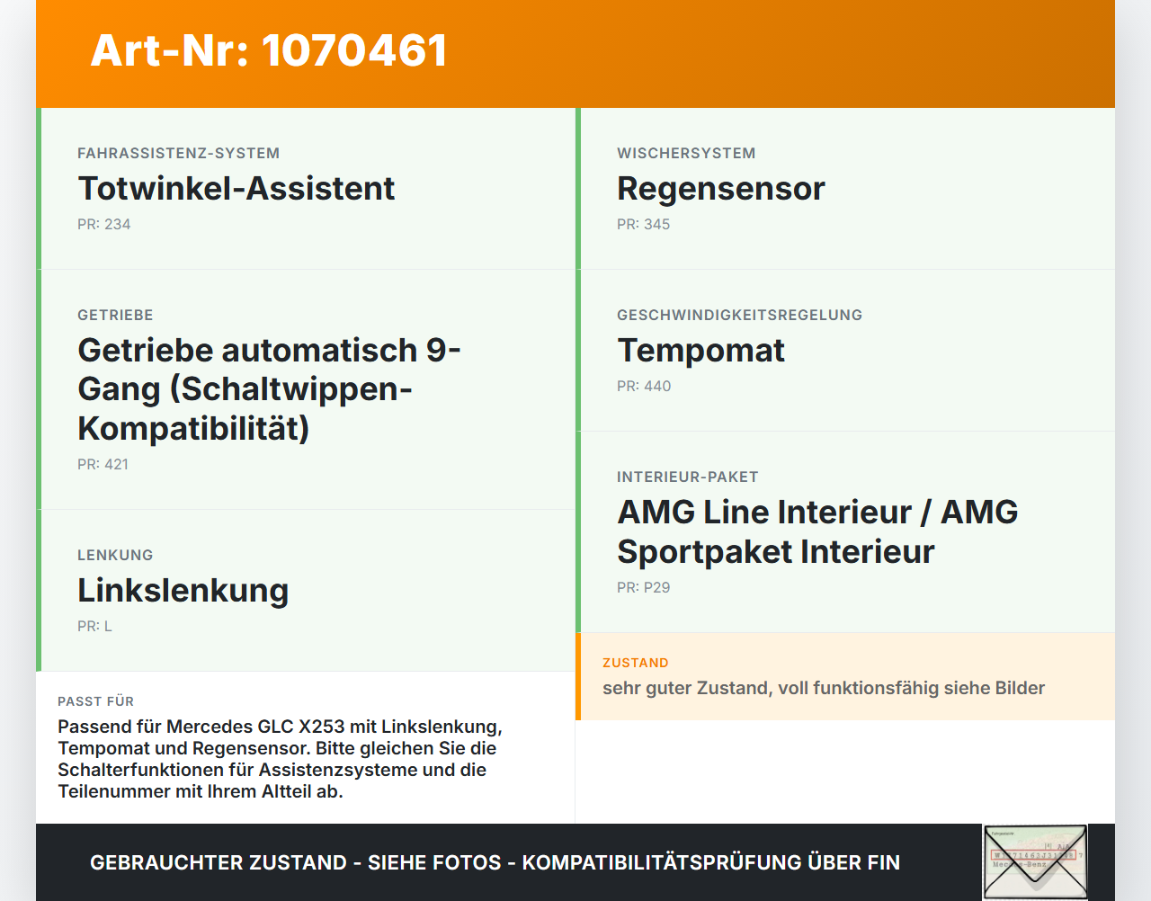 Mercedes X253 15-19 Lenkstockschalter Blinker Wischer Kombischalter Mercedes X253 15-19 14.09.2015 gebraucht Vorschau 3