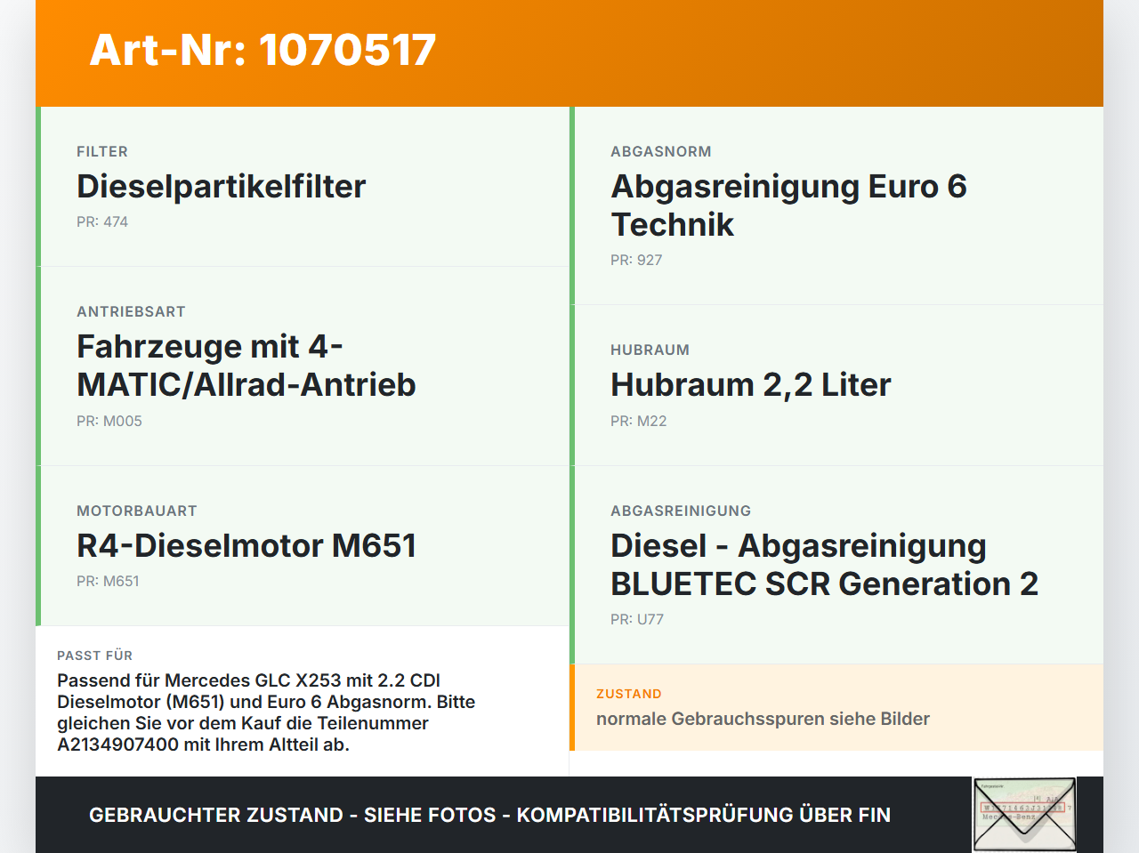 Mercedes X253 15-19 CDI 2,2 Endtopf Nachschalldämpfer Auspuff Mercedes X253 15-19 14.09.2015 A2134907400 9-06750.03... Vorschau 3