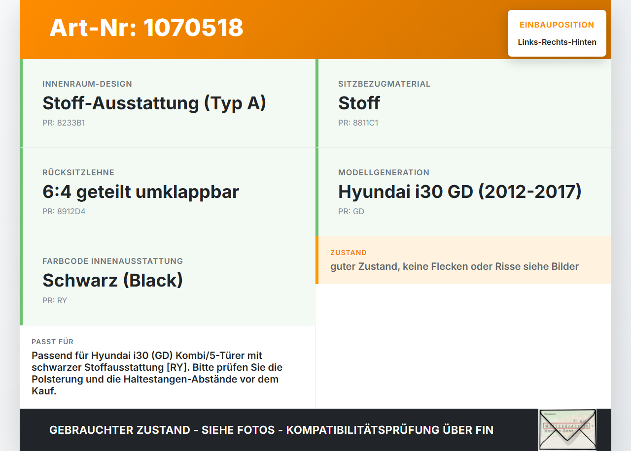 Hyundai I30 GD 12-17 Kopfstütze Rechts oder Links Hinten Hyundai I30 GD 12-17 25.06.2015 gebraucht Vorschau 3