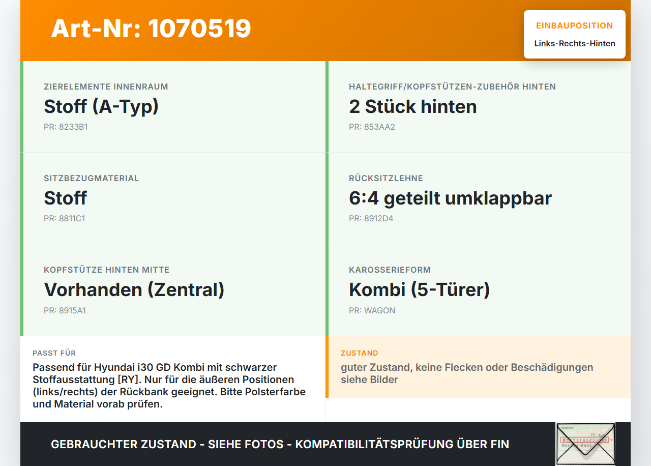 Hyundai I30 GD 12-17 Kopfstütze Rechts oder Links Hinten Hyundai I30 GD 12-17 25.06.2015 gebraucht Vorschau 3