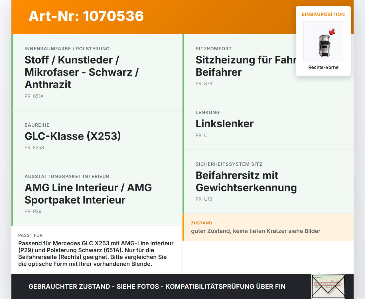 Mercedes X253 15-19 Blende Innen Auflage Applikation Vorne Rechts für Beifahrersitz Mercedes X253 15-19 14.09.2015... Vorschau 3