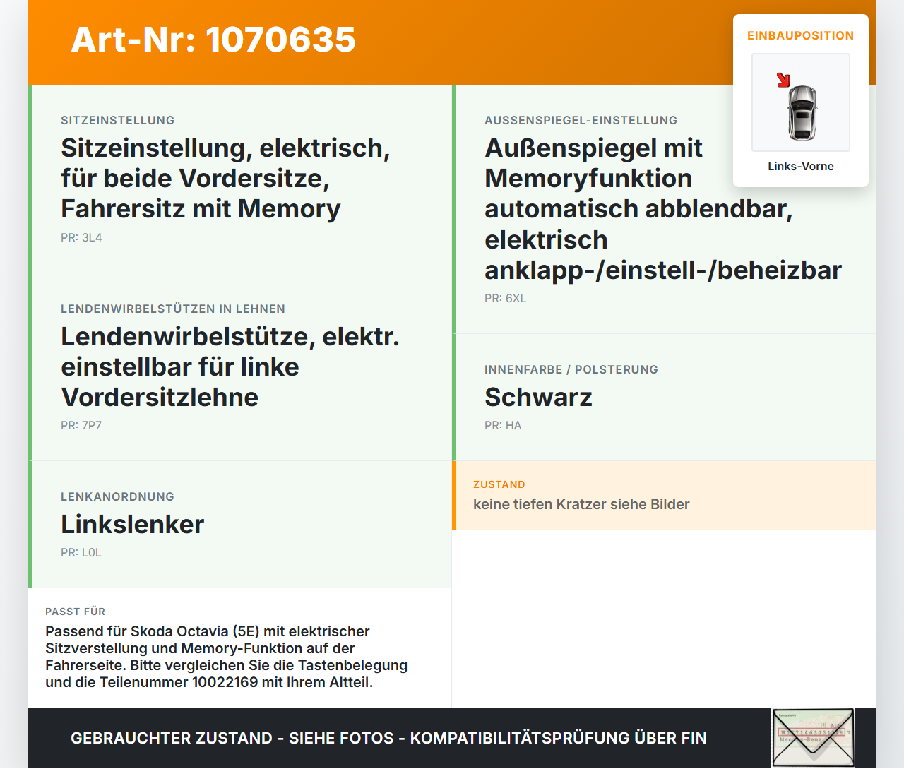 Skoda Octavia 17-20 Schalter Links für Sitzverstellung Links Vorne Skoda Octavia 17-20 09.11.2017 10022169... Vorschau 3