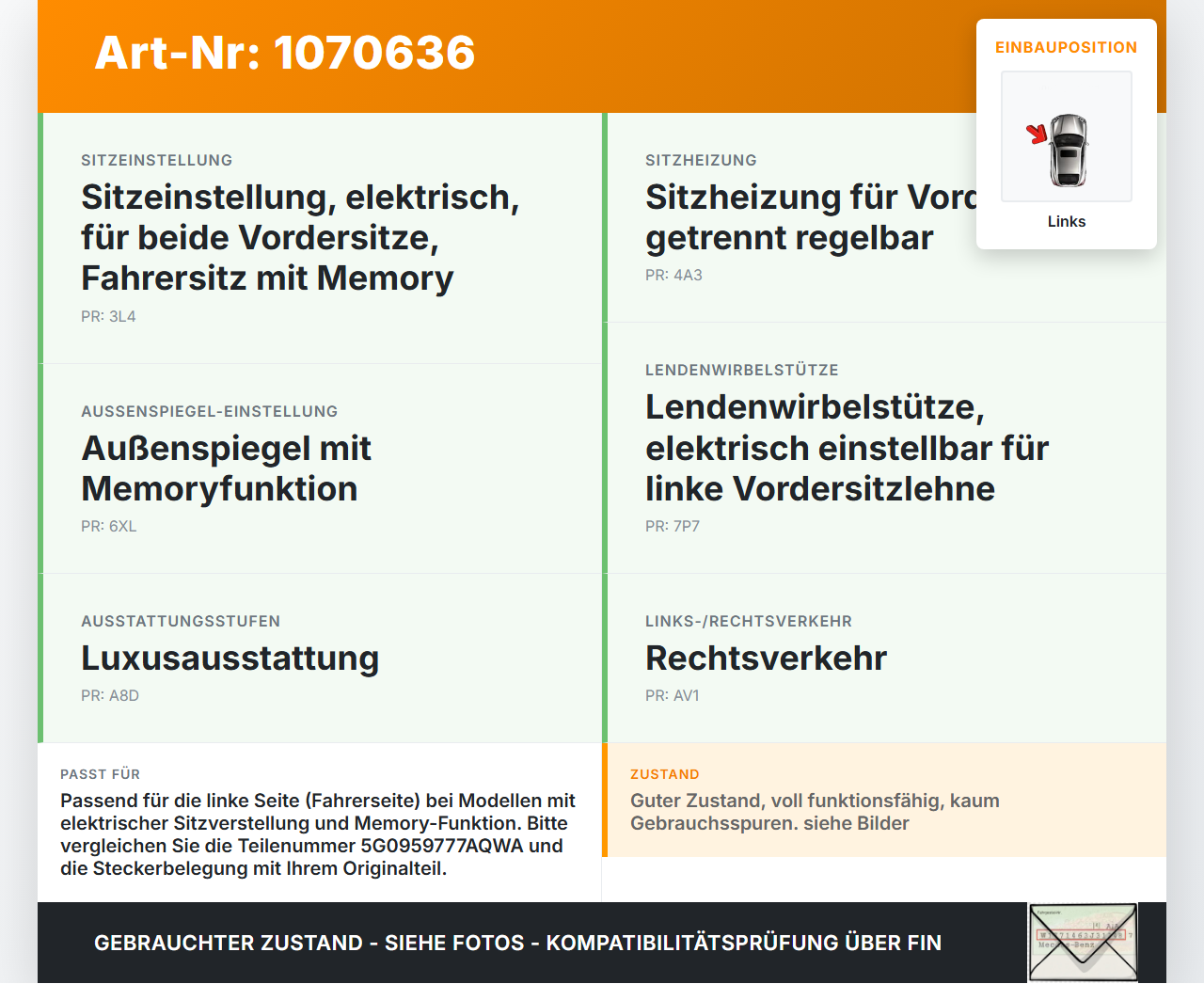 Skoda Octavia 17-20 Schalter Links für Sitzverstellung Skoda Octavia 17-20 09.11.2017 5G0959777A 10094833... Vorschau 3