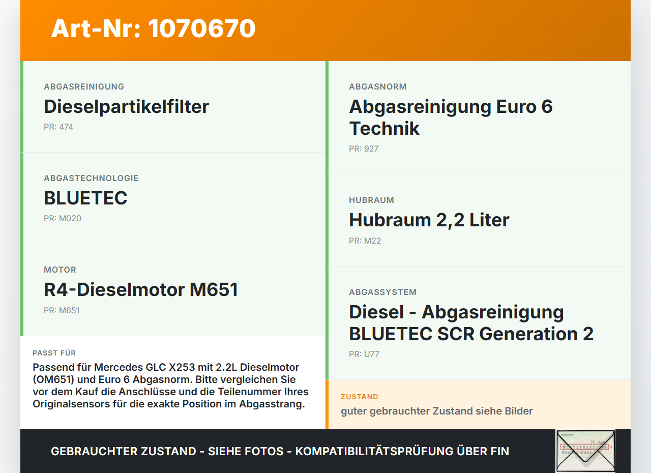 Mercedes X253 15-19 CDI 2,2 125KW Sensor Abgastemperatursensor Abgassonde Mercedes X253 15-19 14.09.2015 gebraucht Vorschau 3