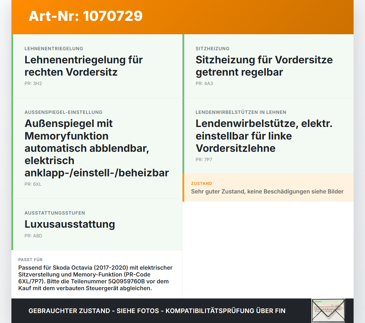Skoda Octavia 17-20 Steuergerät Modul Sitzsteuergerät SG Skoda Octavia 17-20 09.11.2017 5Q0959760B 10148043 gebraucht Vorschau 3