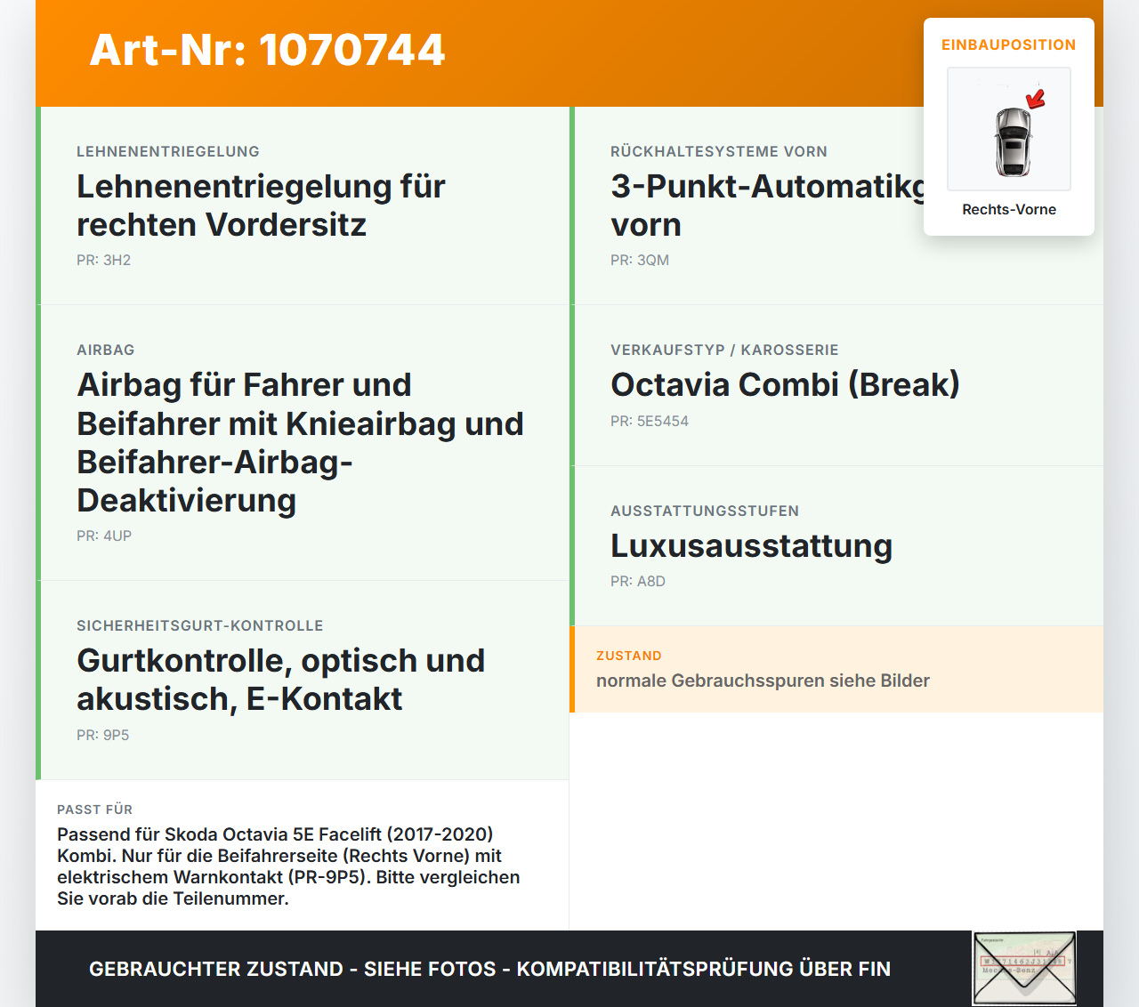 Skoda Octavia 17-20 Break Gurtschloss Rechts Vorne Skoda Octavia 17-20 09.11.2017 gebraucht Vorschau 3
