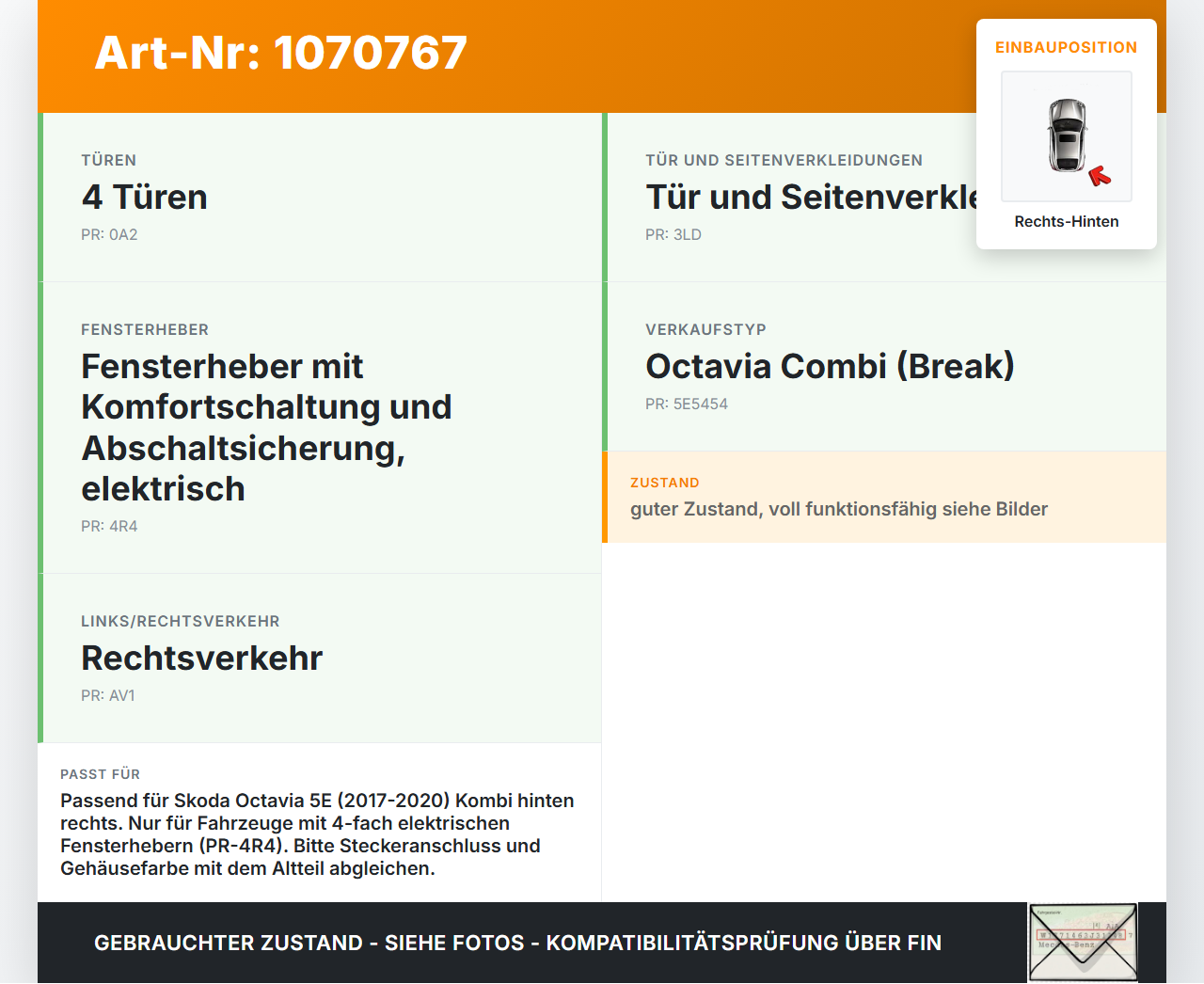 Skoda Octavia 17-20 Break Fensterheberschalter Schalter Rechts Hinten Skoda Octavia 17-20 09.11.2017 gebraucht Vorschau 3