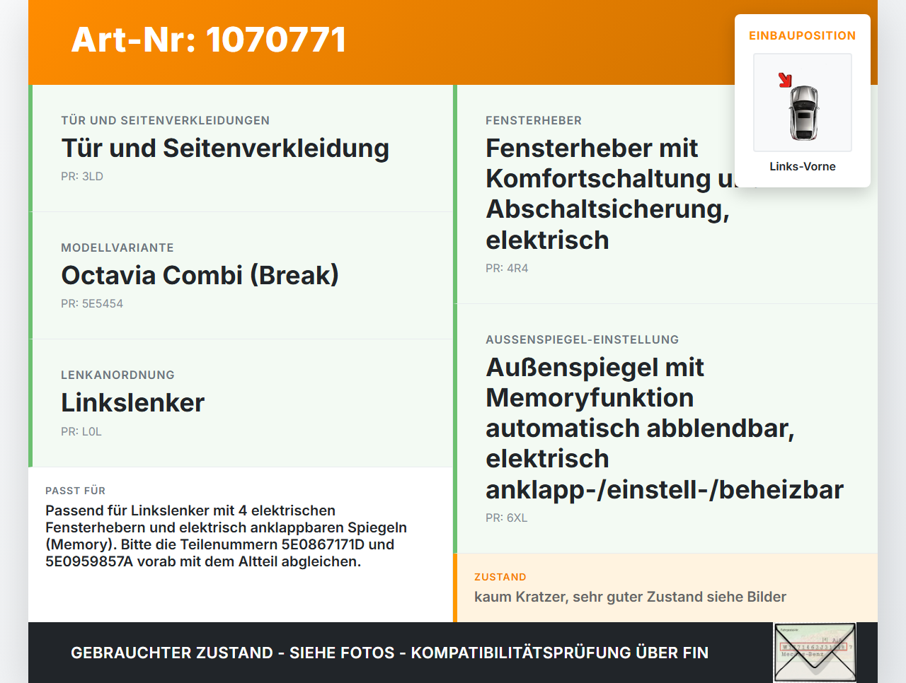 Skoda Octavia 17-20 Break Fensterheberschalter Schaltereinheit Vorne Links Skoda Octavia 17-20 09.11.2017... Vorschau 3