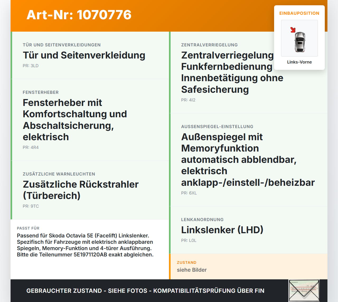 Skoda Octavia 17-20 Break Kabelbaum Tür und Fensterheber Links Vorne Skoda Octavia 17-20 09.11.2017 5E1971120AB... Vorschau 3