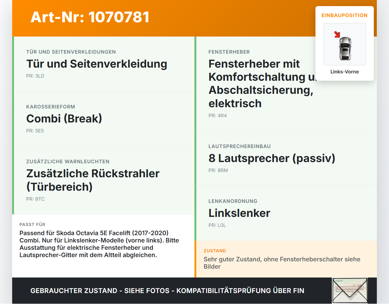 Skoda Octavia 17-20 Break Türverkleidung Türpappe Links Vorne Skoda Octavia 17-20 09.11.2017 gebraucht Vorschau 3