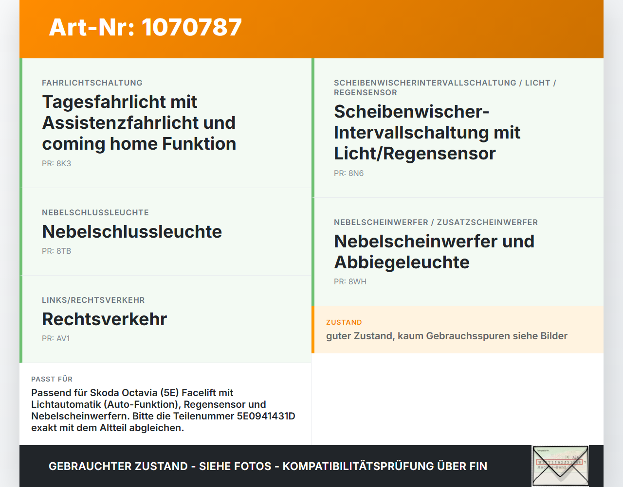 Skoda Octavia 17-20 Lichtschalter Schalter Skoda Octavia 17-20 09.11.2017 5E0941431D 10095088 gebraucht Vorschau 3