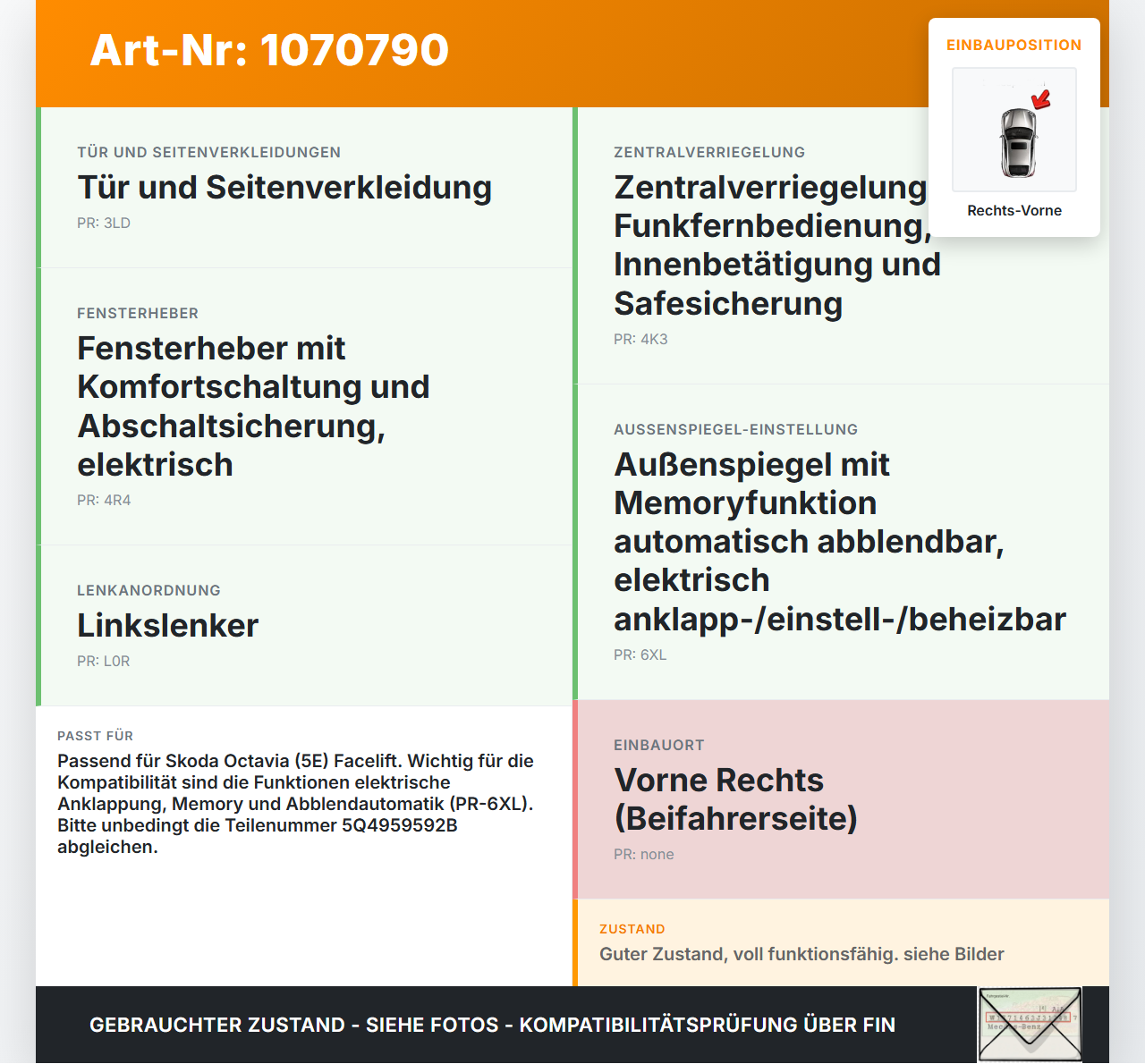 Skoda Octavia 17-20 Steuergerät SG Türsteuergerät Rechts Vorne Skoda Octavia 17-20 09.11.2017 5Q4959592E 5Q4959592B... Vorschau 3