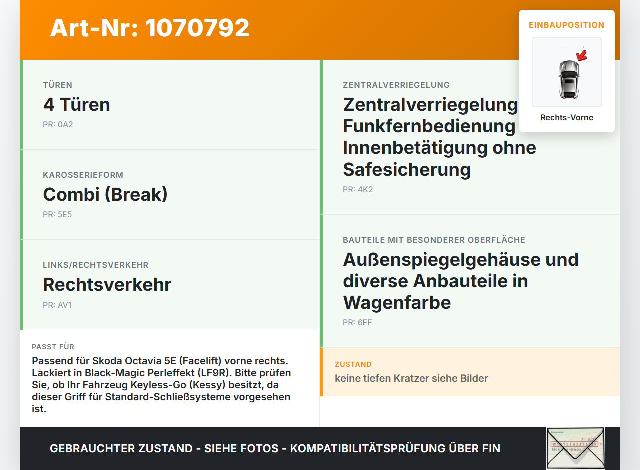 Skoda Octavia 17-20 Break Türgriff Griff aussen Rechts Vorne LF9R Skoda Octavia 17-20 09.11.2017 gebraucht Vorschau 3