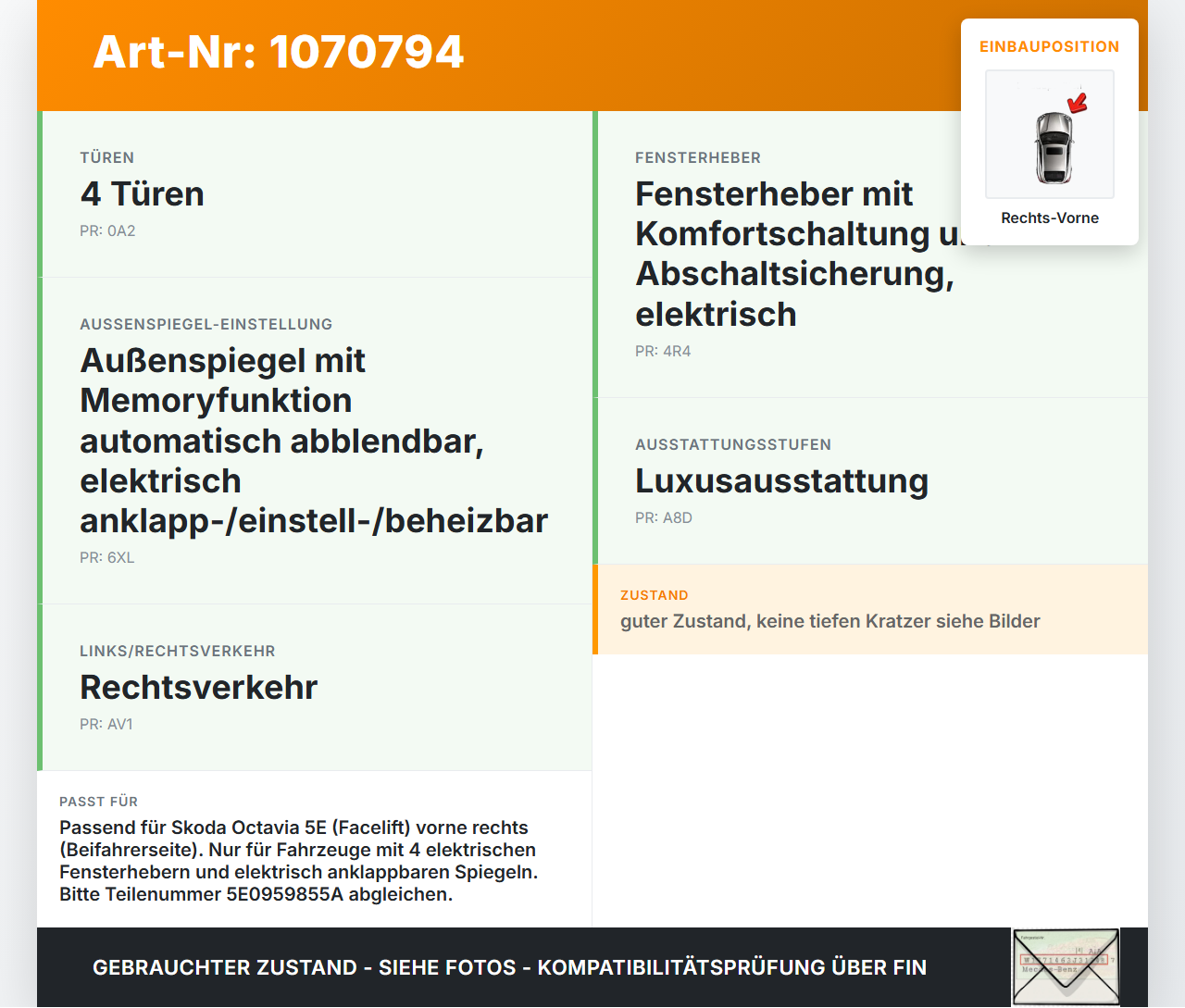 Skoda Octavia 17-20 Break Fensterheberschalter Schalter Rechts Vorne Skoda Octavia 17-20 09.11.2017 5E0959855A gebraucht Vorschau 3