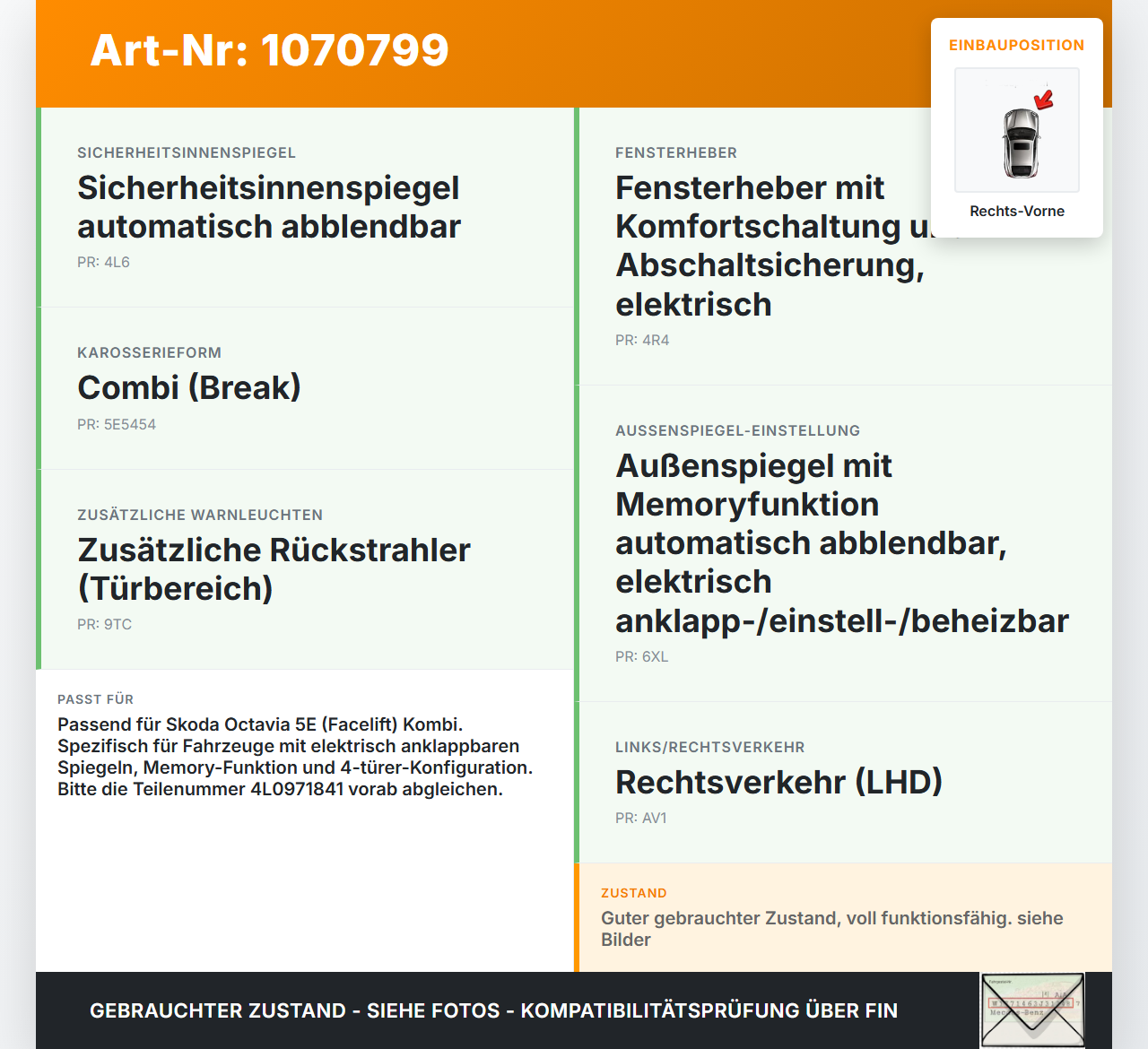 Skoda Octavia 17-20 Break Kabelbaum für Tür und Fensterheber Rechts Vorne Skoda Octavia 17-20 09.11.2017 5E1971121T... Vorschau 3