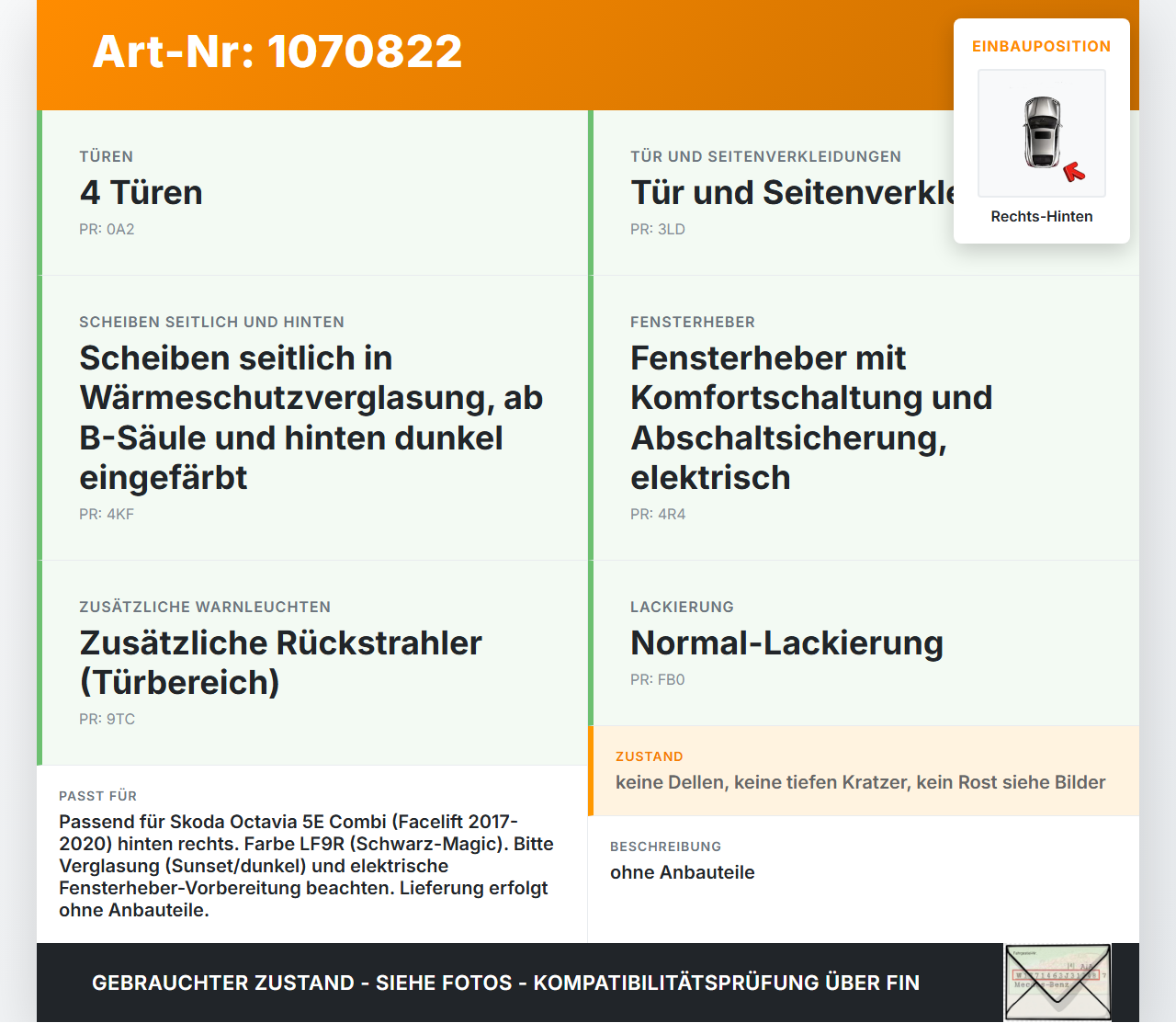 Skoda Octavia 17-20 Break Tür Rechts Hinten LF9R Skoda Octavia 17-20 09.11.2017 gebraucht Vorschau 3