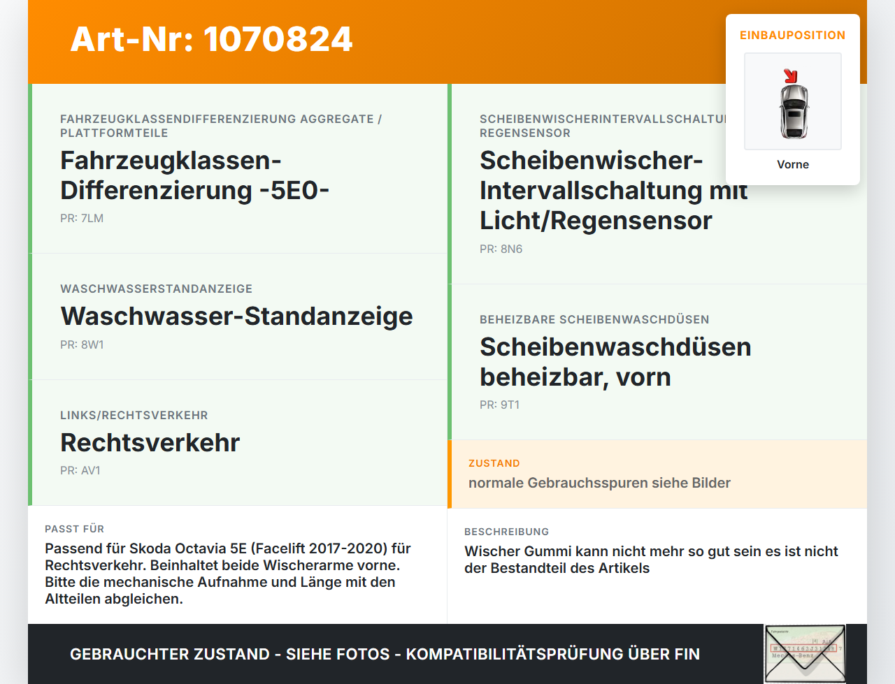 Skoda Octavia 17-20 2x Scheibenwischer Wischarm Vorne Skoda Octavia 17-20 09.11.2017 gebraucht Vorschau 3