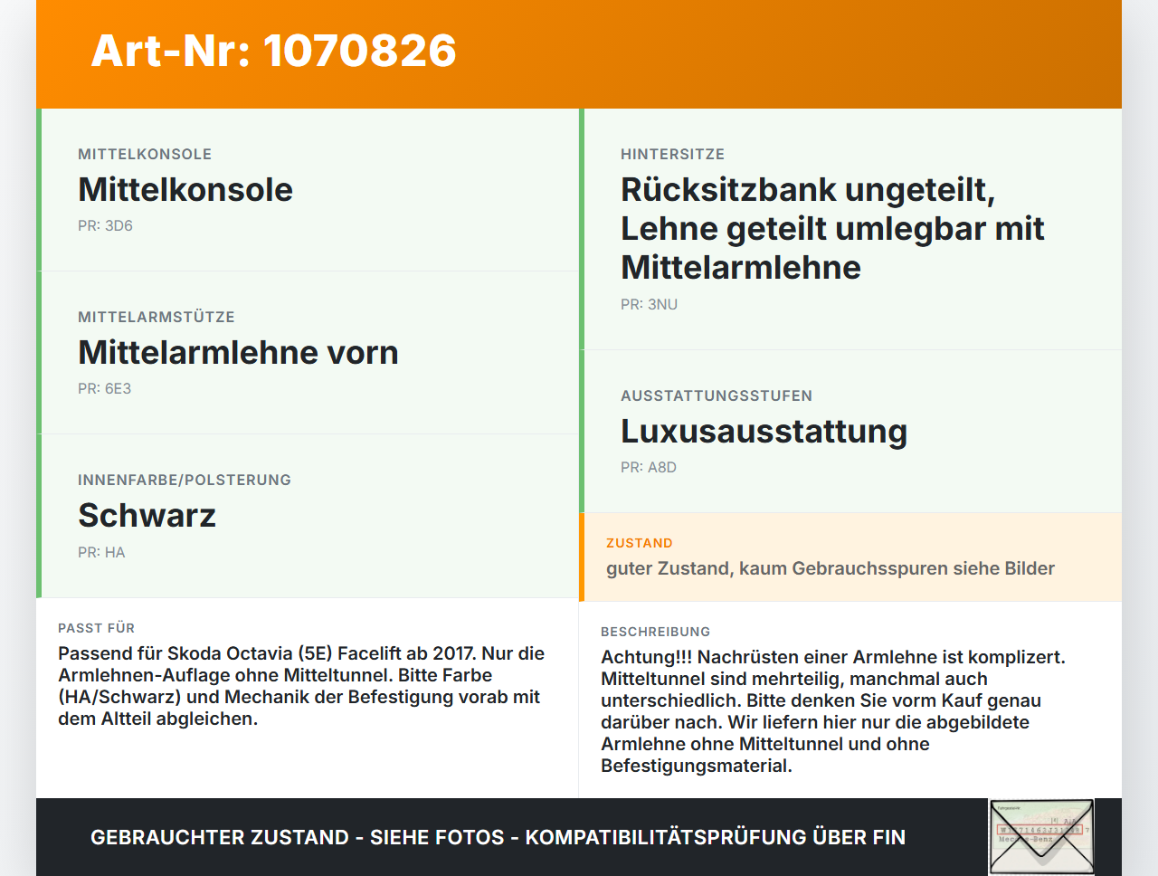 Skoda Octavia 17-20 Armlehne Mittelarmlehne Auflage Skoda Octavia 17-20 09.11.2017 gebraucht Vorschau 3