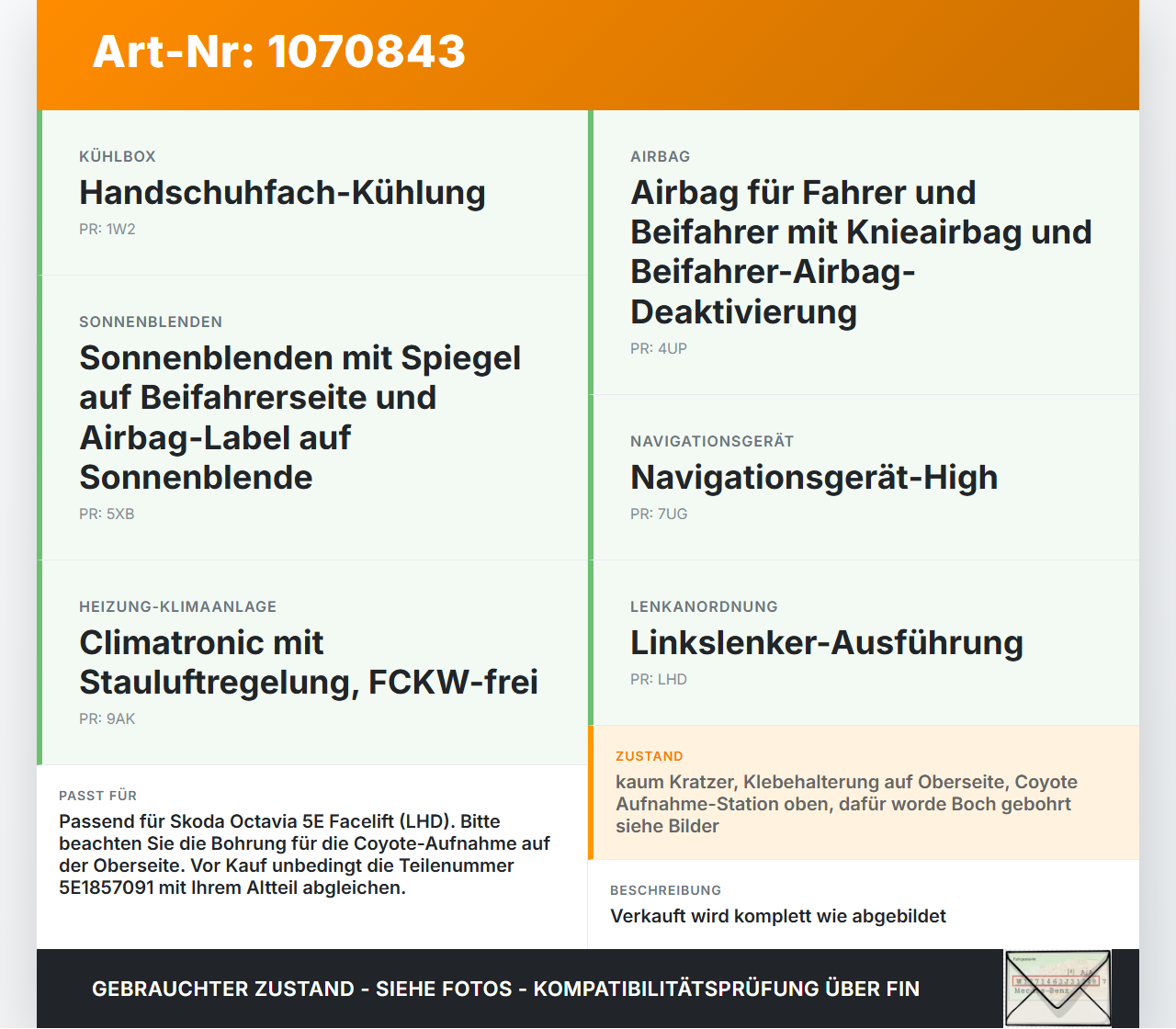 Skoda Octavia 17-20 Armaturenbrett Panel komplett Skoda Octavia 17-20 09.11.2017 5E1857091 8V0880204G gebraucht Vorschau 3