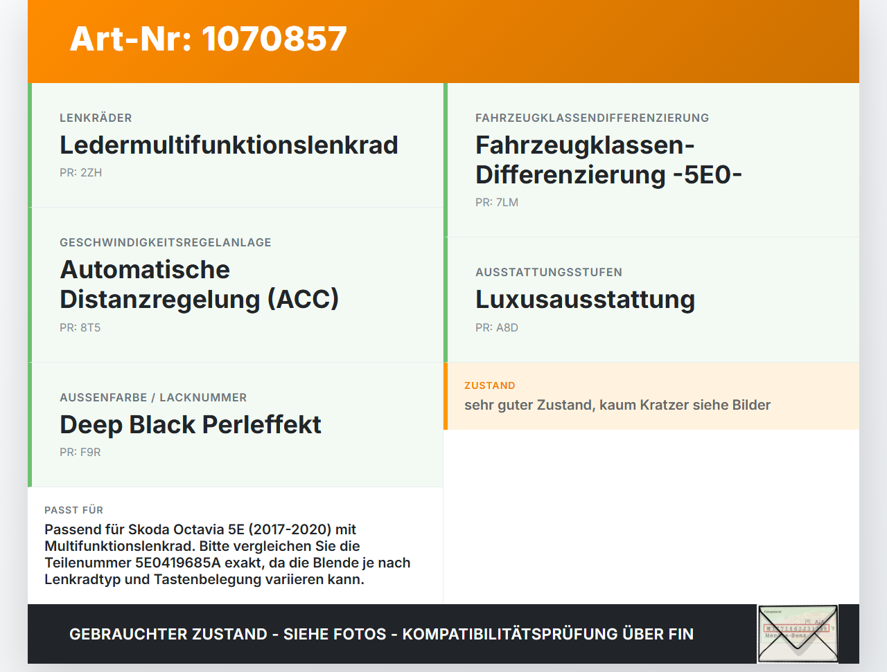 Skoda Octavia 17-20 Break Blende Innen Zierrahmen für Lenkrad Skoda Octavia 17-20 09.11.2017 5E0419685A... Vorschau 3