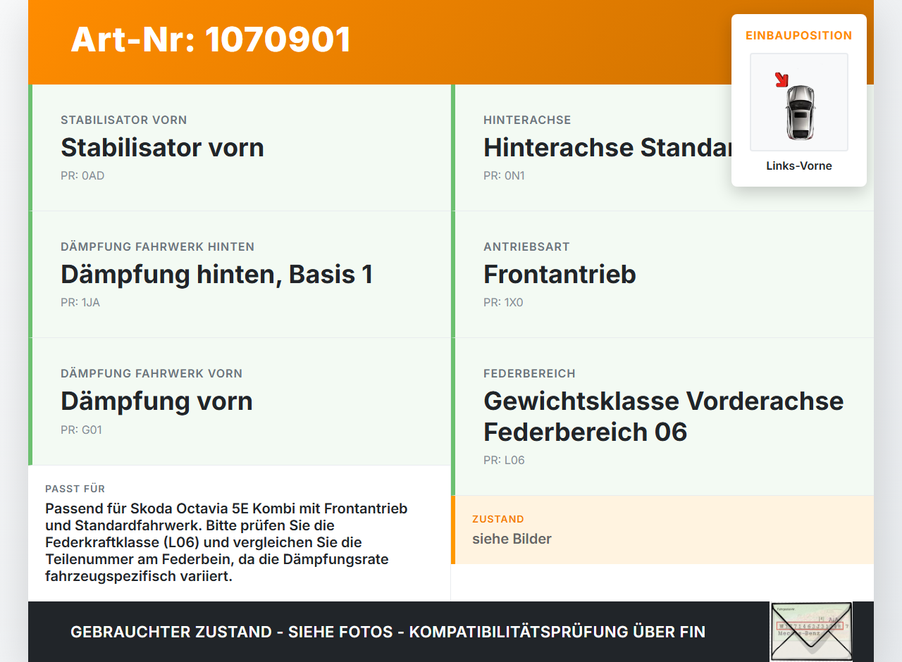 Skoda Octavia 17-20 Break Federbein Stossdämpfer Vorne Links Skoda Octavia 17-20 09.11.2017 5QD411105D 5Q0412331C... Vorschau 3