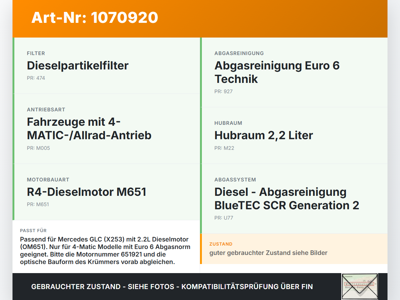 Mercedes X253 15-19 CDI 2,2 125KW 651921 Abgaskrümmer Mercedes X253 15-19 14.09.2015 gebraucht Vorschau 3