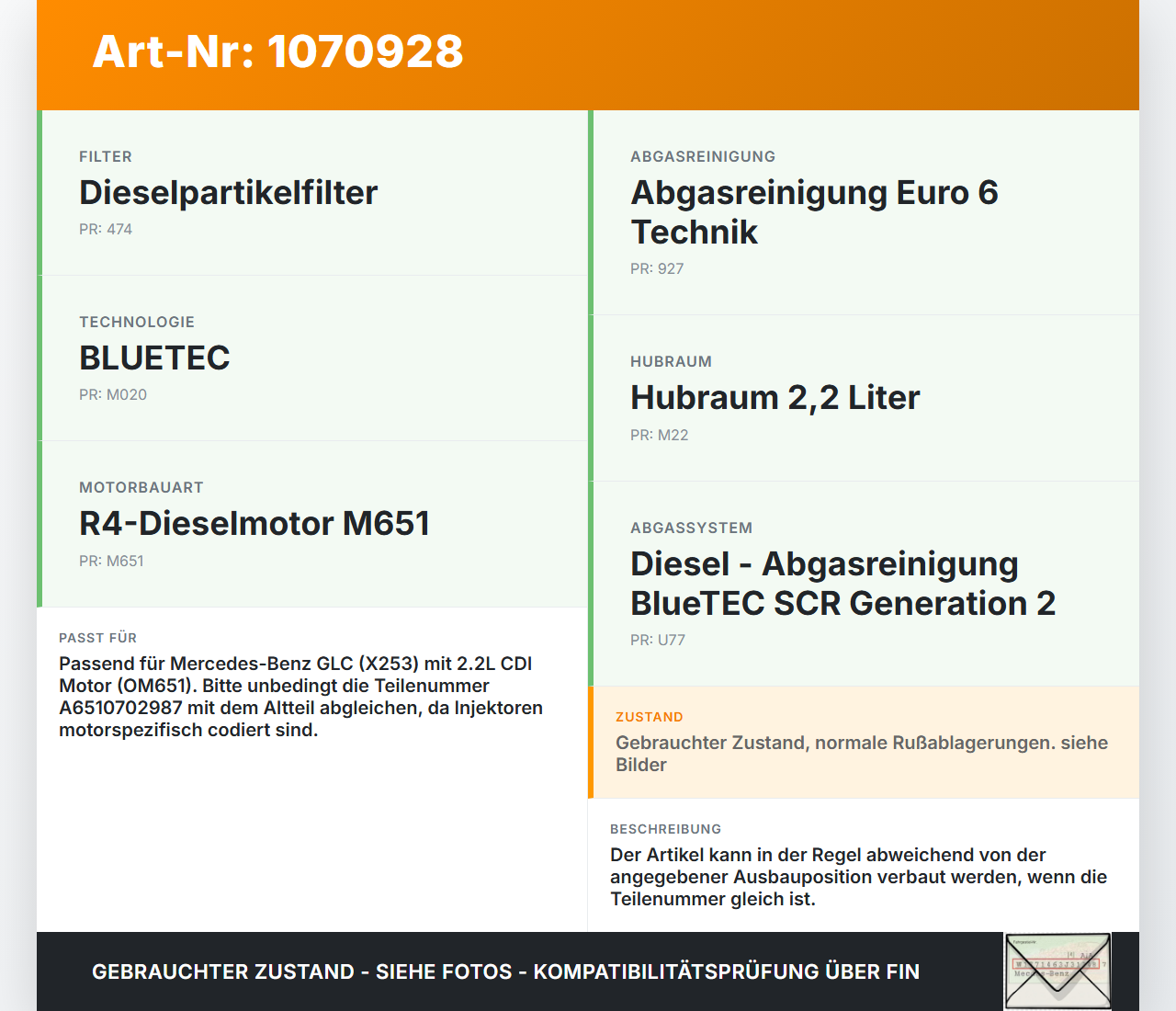 Mercedes X253 15-19 CDI 2,2 125KW Injektor Einspritzdüse Zyl.3 Mercedes X253 15-19 14.09.2015 A6510702987... Vorschau 3