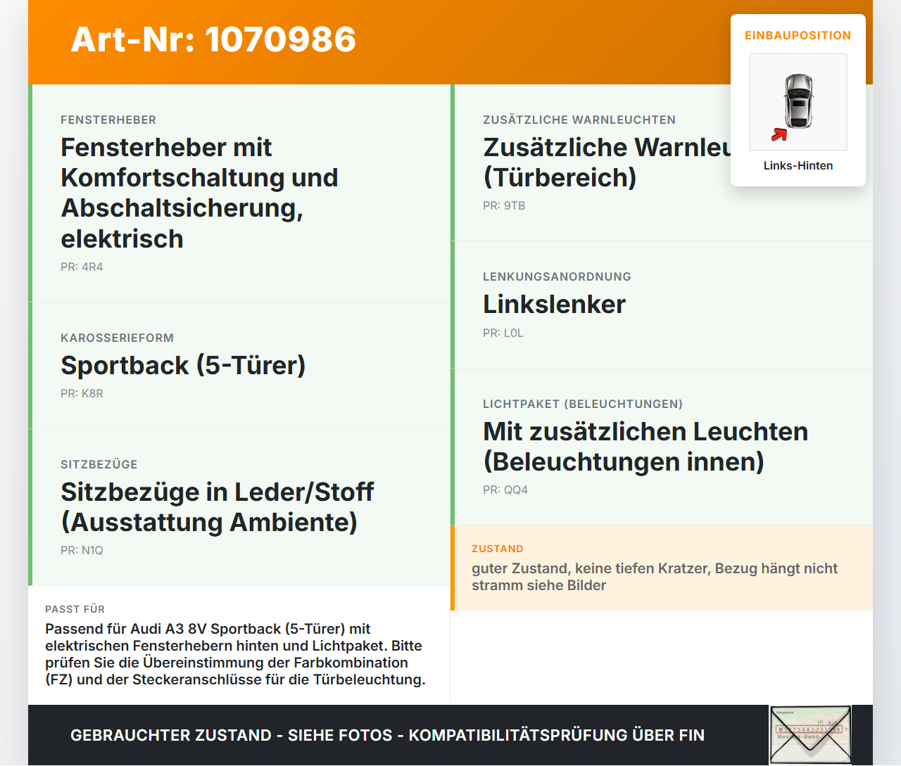 Audi A3 8V 12-16 5T Türverkleidung Türpappe Links Hinten Audi A3 8V 12-16 17.06.2014 gebraucht Vorschau 3