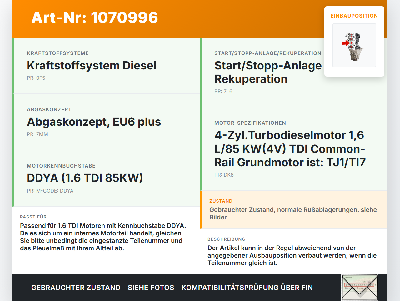 Skoda Octavia 17-20 1,6 85KW DDYA Kolben mit Pleuel Pos B Skoda Octavia 17-20 09.11.2017 gebraucht Vorschau 3